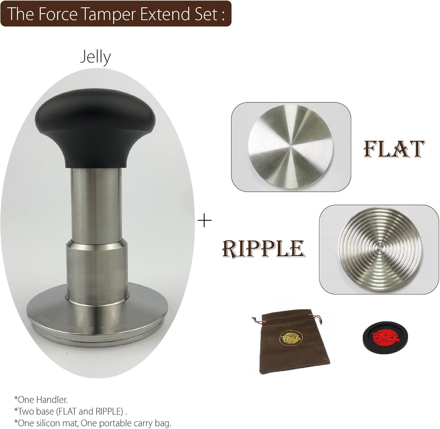 The Force Tamper Automatic Impact Coffee Tamper Adjustable Const Pressure and Autoleveling Extend Set New (Jelly, 58.35mm)
