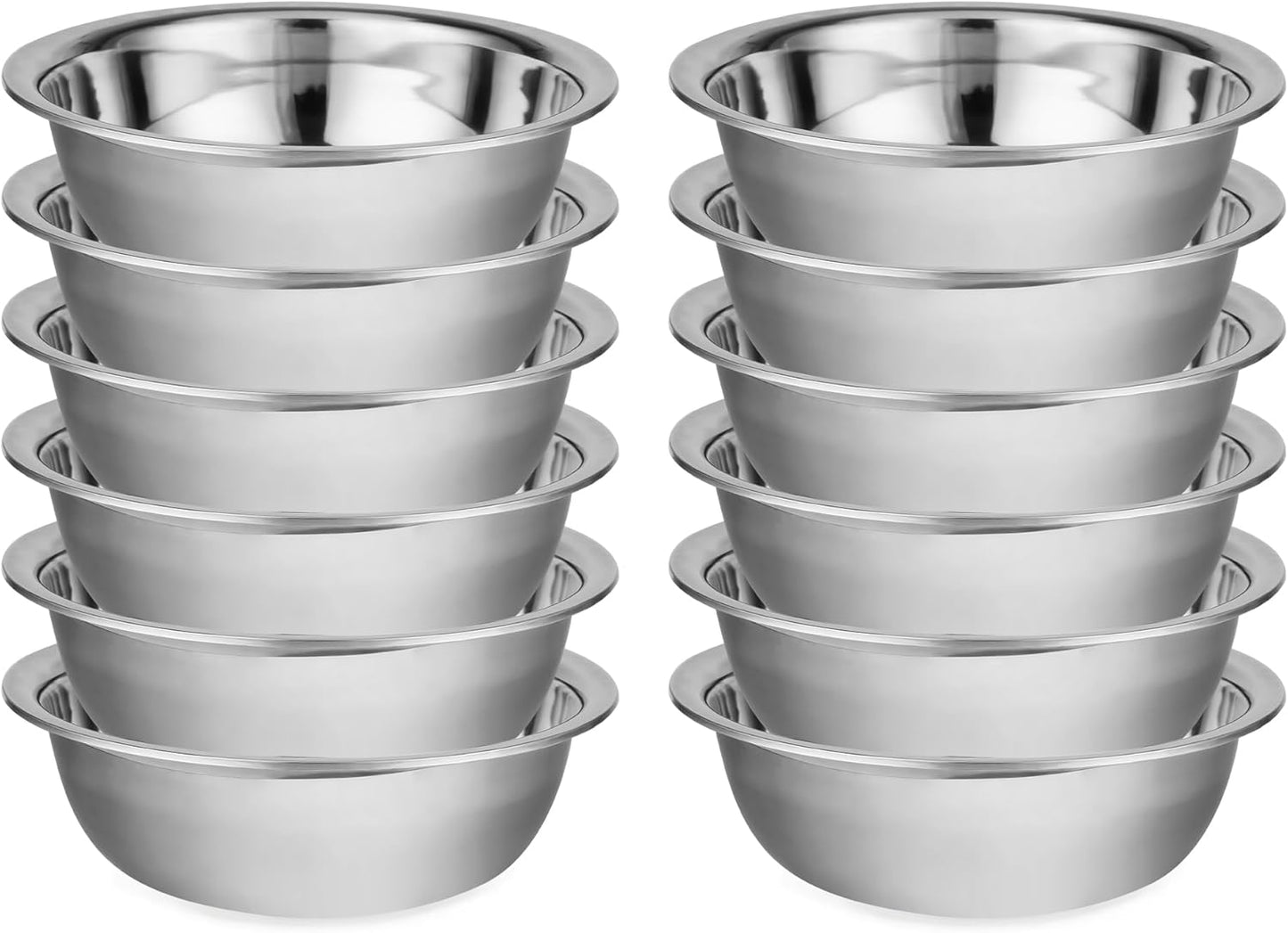 12 Pack 8.66 x 2.64 Inch Stainless Steel Mixing Bowls for Bulk Food Prep with Nesting Design for Hotel Restaurant and Home Kitchen Cooking in Silver