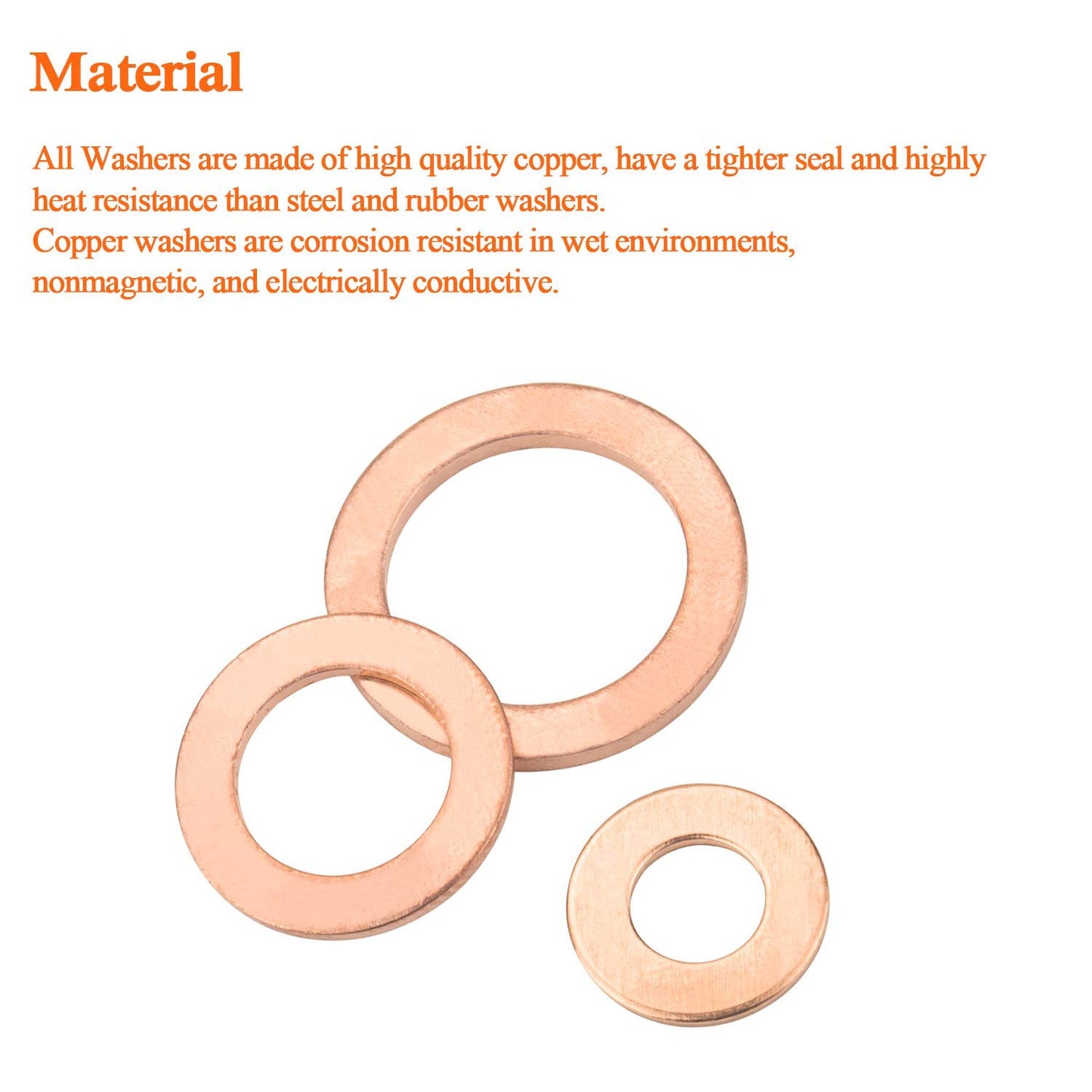 M18 Flat Washer Copper Sealing Ring, 18mm ID 24mm OD 1.5mm Thickness Metric Sealing Gasket, 30 Pieces