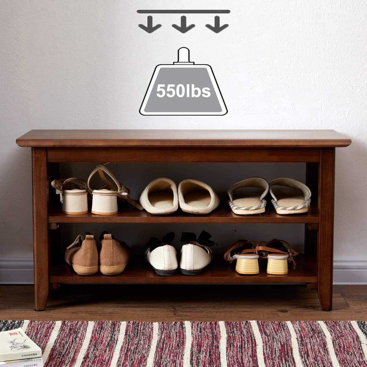 XKZG Storage Bench Wooden Shoe Rack Bench Rustic Solid Wood Entryway Bench (Brown,31.5")