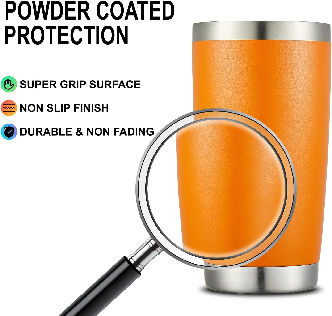 COMOOO 20oz Double Wall Vacuum Insulated Travel Mug Bulk Stainless Steel Tumbler with Lid and Straw Durable Powder Coated Insulated Coffee Cup for Cold & Hot Drinks (Orange, 12 pack