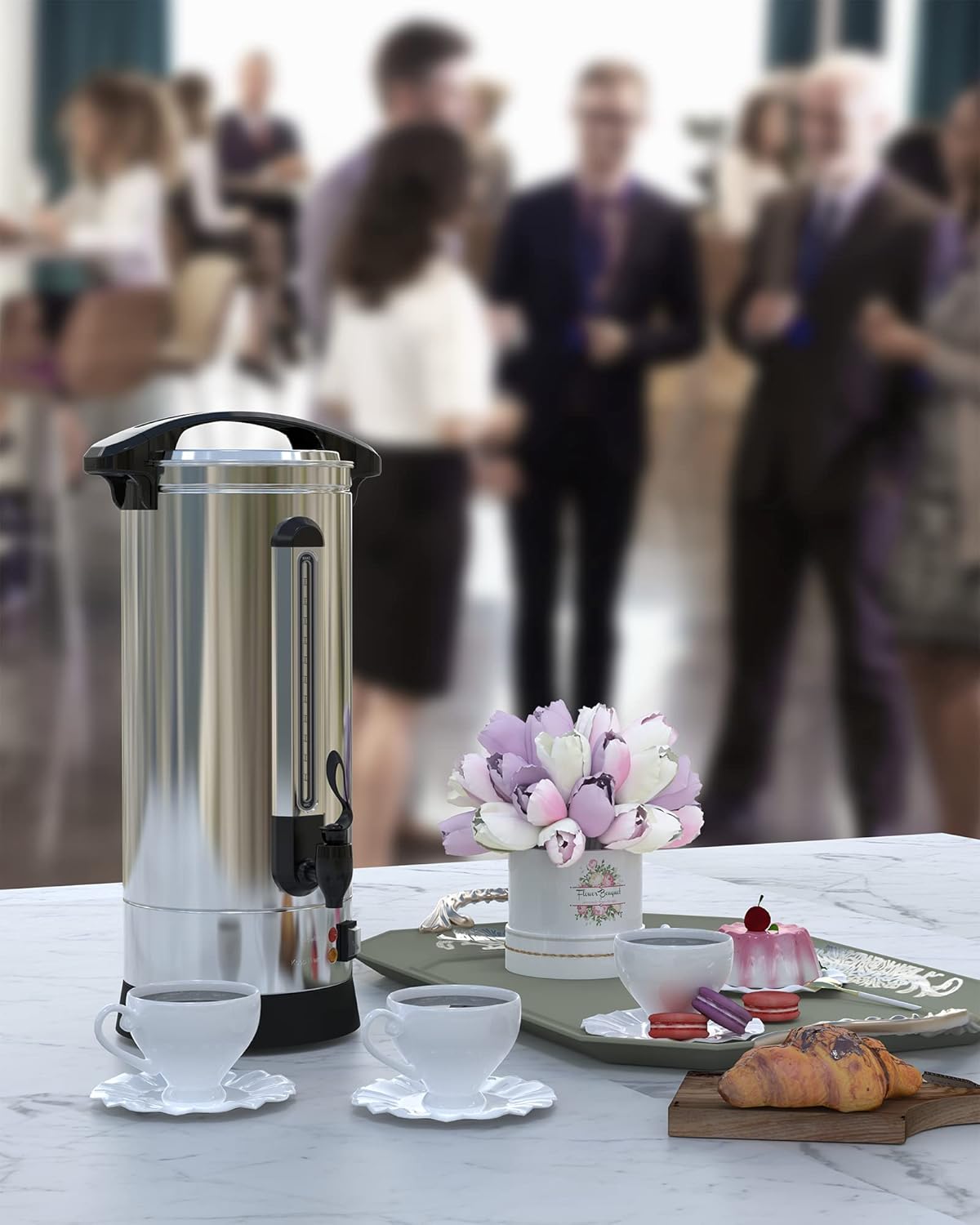 Commercial Coffee Maker Machine Urn -10L Large Percolator Pot Dispenser With Double-Wall Stainless Steel, Quick Brew, Stays Hot - Also for Water, Tea, Beverage At Events & Catering - 60 Cup