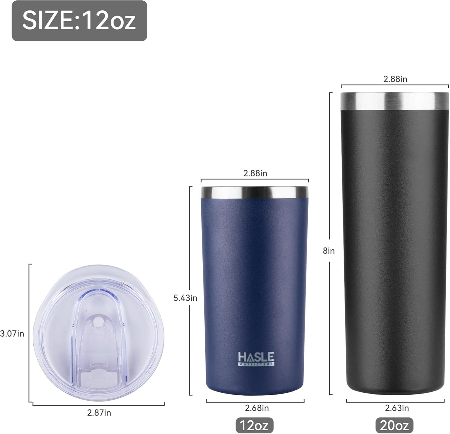 HASLE OUTFITTERS 12 oz Skinny Tumbler, Stainless Steel Insulated Slim Tumbler set bulk with Lid, Reusable Double Wall Travel Coffee Mug, Durable Powder Coated Travel Water Cup(Navy,12)