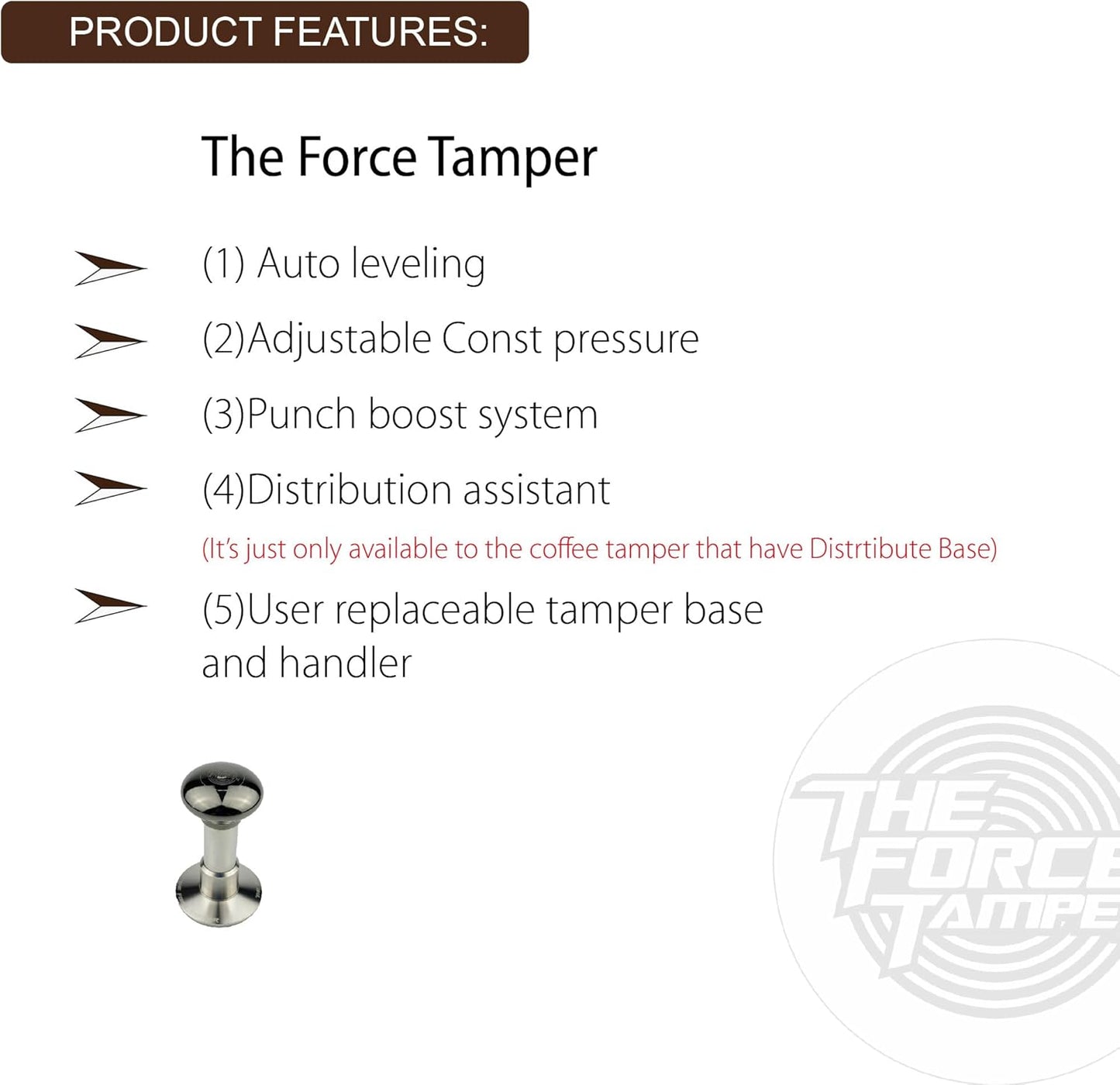 The Force Tamper Automatic Impact Coffee Tamper Adjustable Const Pressure and Autoleveling Duo-Distribute Set New (Jelly-Black Mirror AL, 58.50mm)