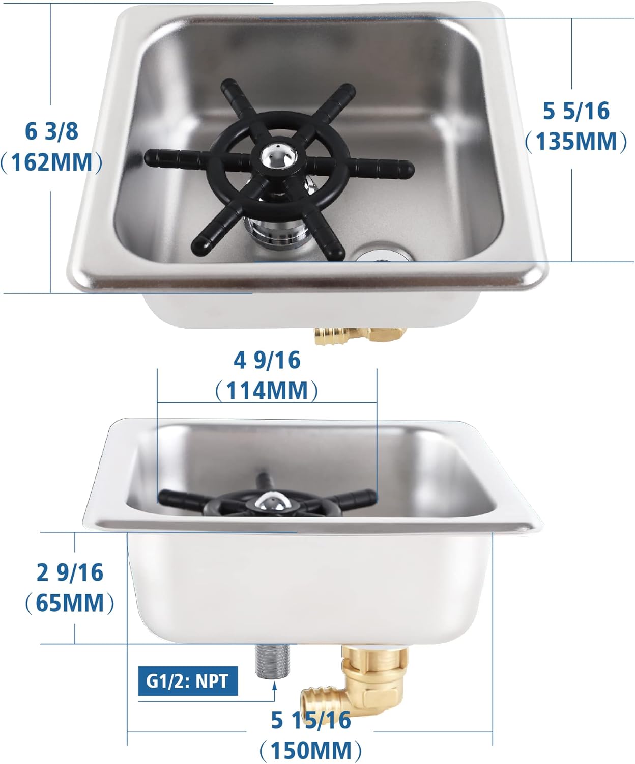 Pitcher Rinser Glass Rinser Espresso Rinser Drain and Drip Tray Solid Brass And 304 Stainless Steel Bar Glass Rinser for Kitchen Sink,Home Kitchen Hotel Cafe Restaurant