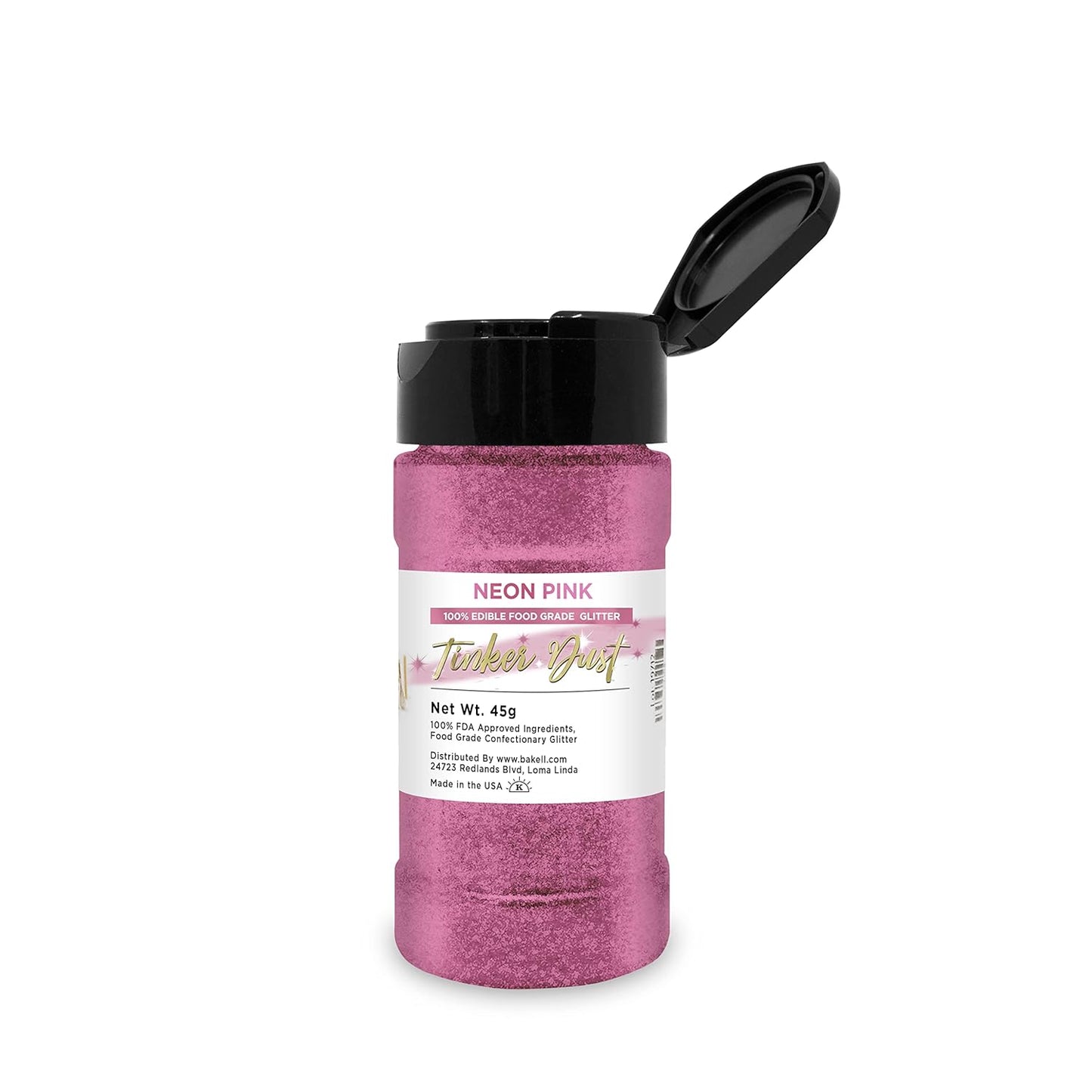 Neon Pink BAKELL Edible Glitter, 45 Grams | TINKER DUST Edible Glitter | KOSHER Certified | 100% Edible Glitter | Cakes, Cupcakes, Cake Pops, Drinks, Dessert Vegan Glitter & Dusts (45g Shaker, Neon Pink)