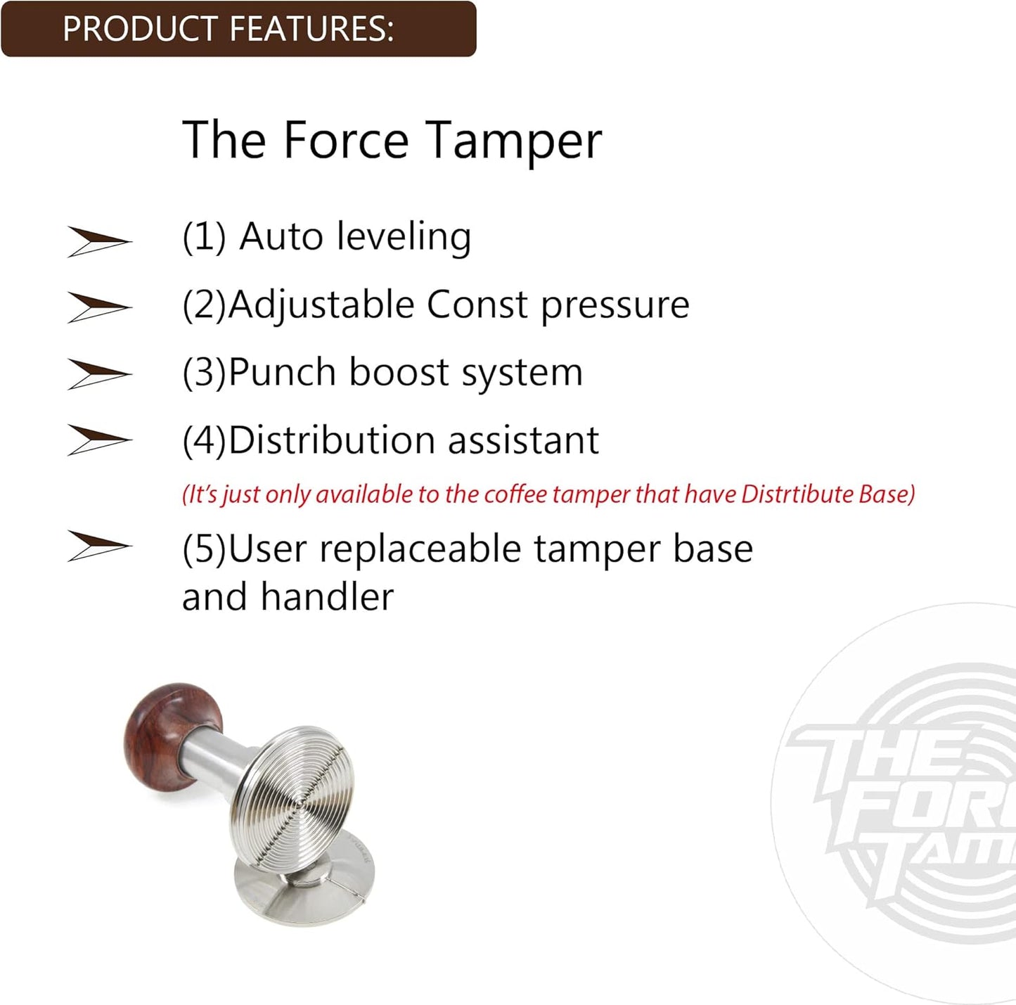 The Force Tamper Automatic Impact Coffee Tamper Standard Set Wood Handle (Jelly, 53.50mm)