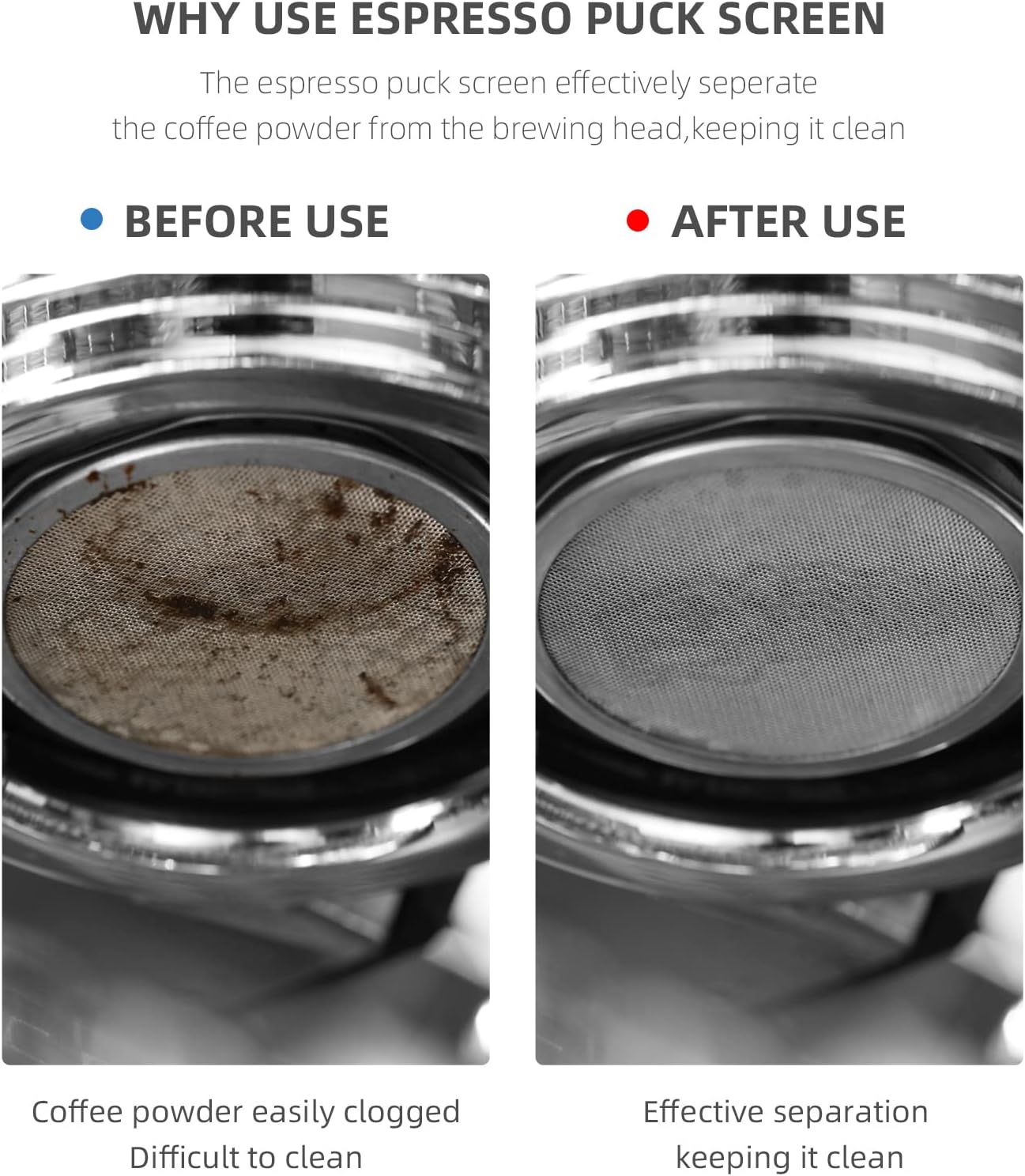MHW-3BOMBER 51mm Puck Screen Metal Espresso Puck Screen Reusable Coffee Filter for 51mm Portafilter Basket 0.8mm Thickness FG5580S-OS