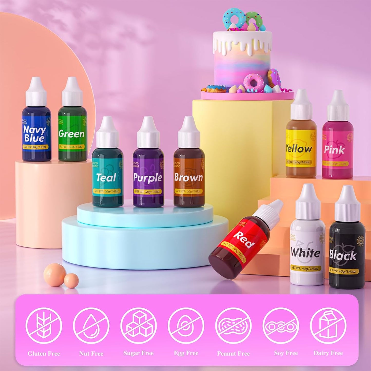 Gel Food Coloring for Cake Decorating - 40g Concentrated Assorted Edible Colors - Vibrant Tasteless Food Dye Professional-Grade Dye for Easter Eggs Fondant Cookies Frosting Royal Icing Baking - Brown
