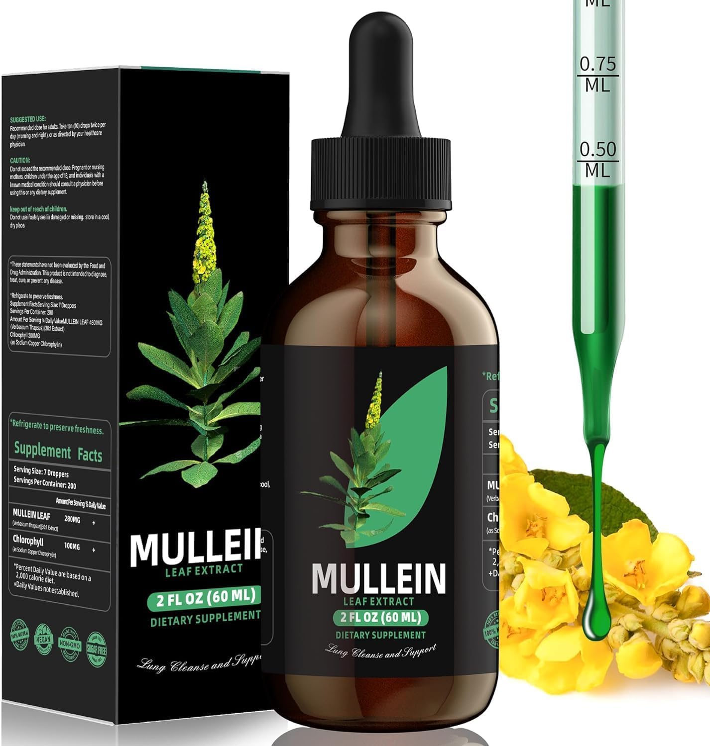 YUMOYI Chlorophyll&Mullein Drops for Lungs - Support Lung Cleanse & Respiratory Function for Healthy Breathing - Natural Supplement, Tincture Drops | Non-GMO, Vegetarian | 1 Month Supply