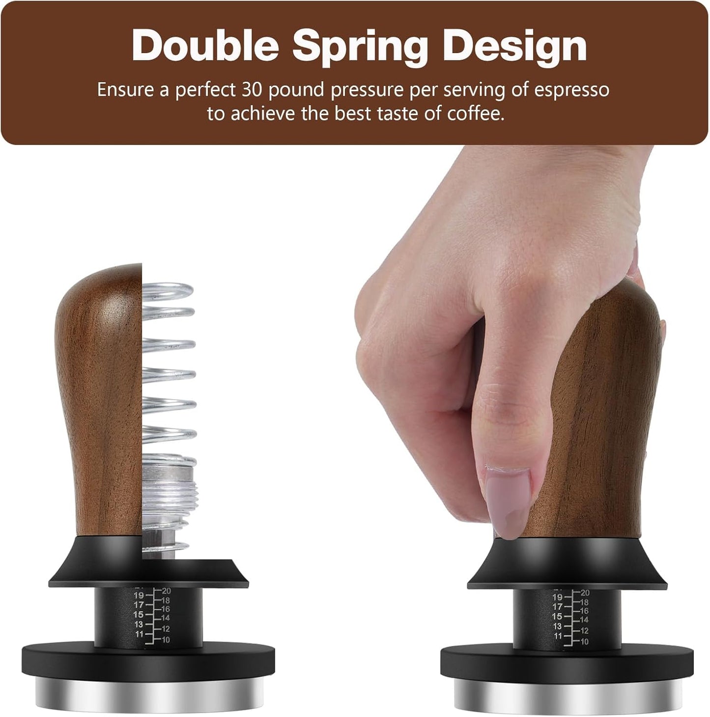 PUSEE 58.5mm Espresso Coffee Tamper - Premium Barista Coffee Tamper, Constant 30lb Calibrated Double Spring Stainless Steel Ground Espresso Tamper,Fits for All 58mm Portafilters,Espresso Accessories