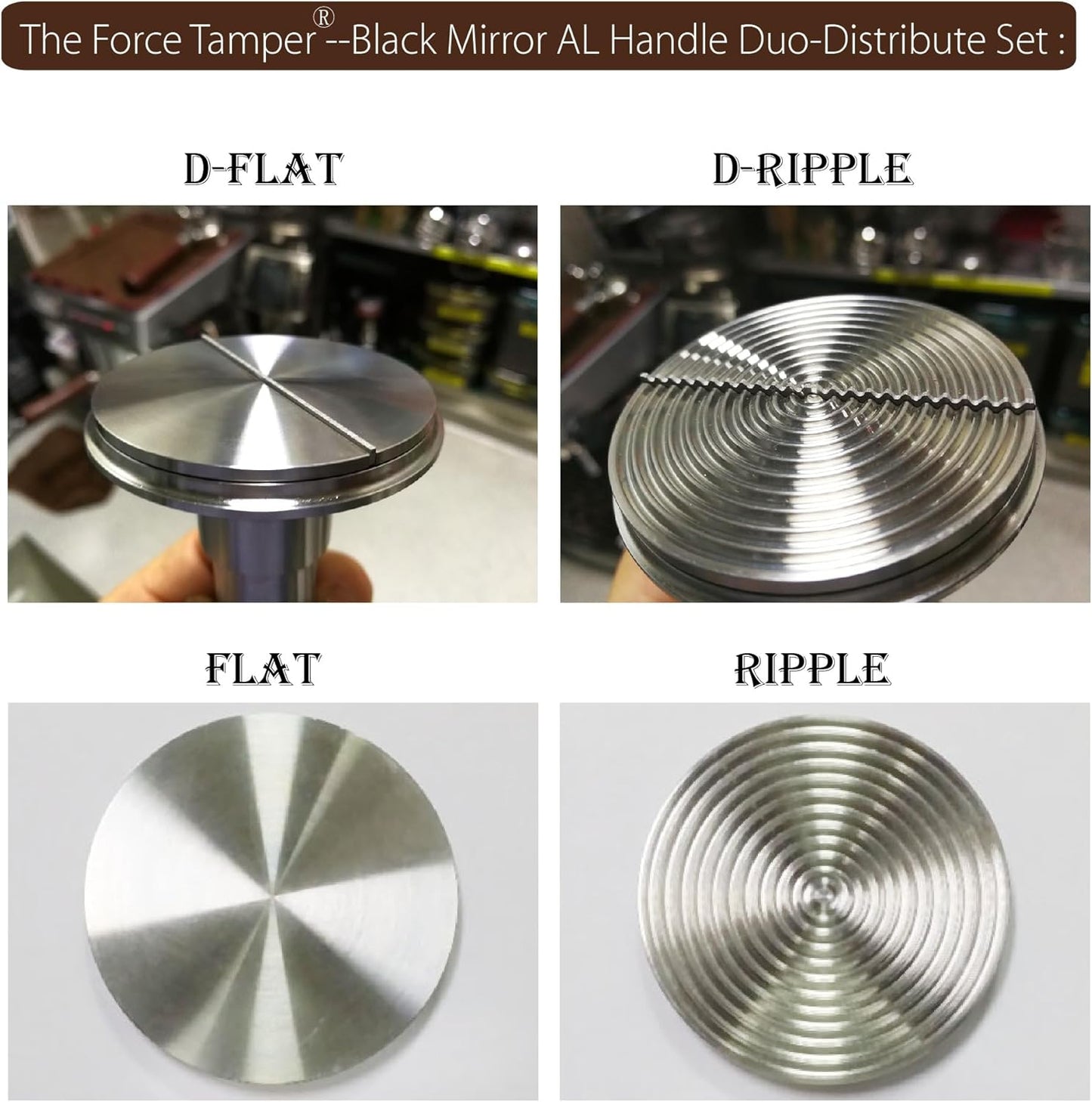 The Force Tamper Automatic Impact Coffee Tamper Adjustable Const Pressure and Autoleveling Duo-Distribute Set New (Jelly-Black Mirror AL, 58.50mm)