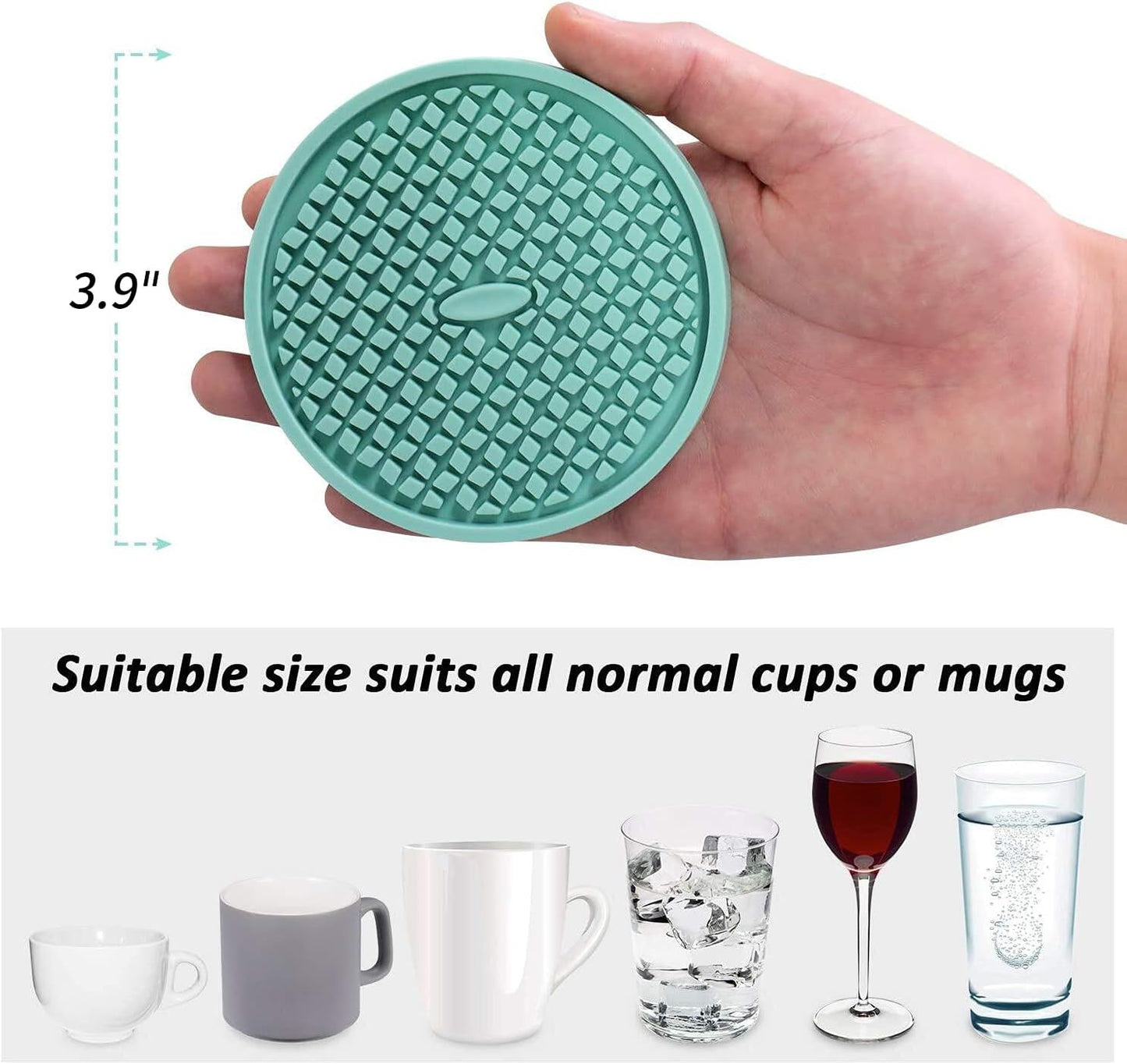 ME.FAN Silicone Coasters [6 Pack] Thickened Drink Coasters with Holder - Cup Mat - Non-Slip, Non-stick, Stay Put, Deep Tray - Prevents Furniture and Tabletop Damages(Peppermint Green)