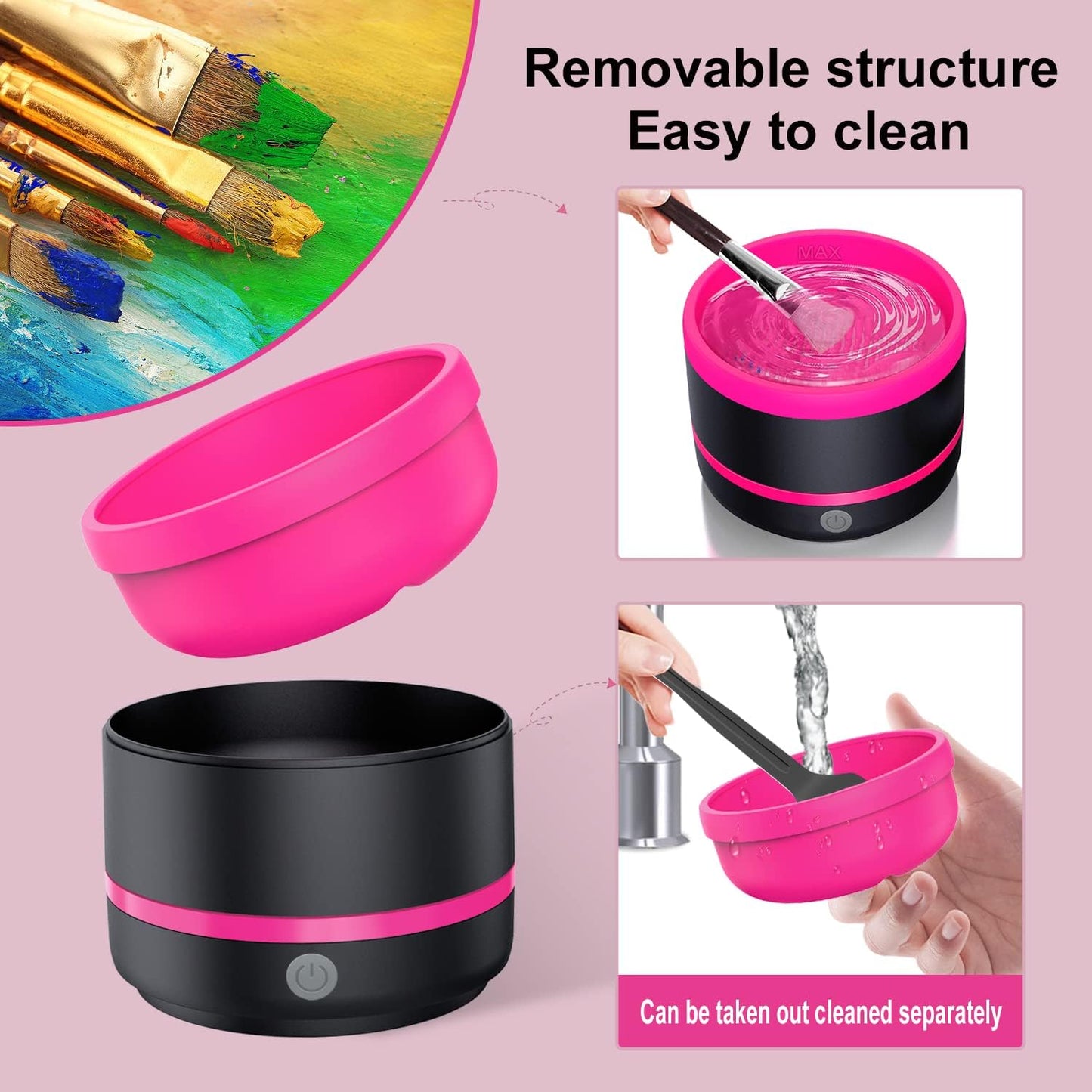 YAGHVEO® Paint Brush Cleaner, Electric Paint Brush Cleaner Rinse Cup, Brush Rinser for Painting, Artist Brush Cleaning Washer Rinser for Acrylic, Watercolor, Oil, Gouache Painting