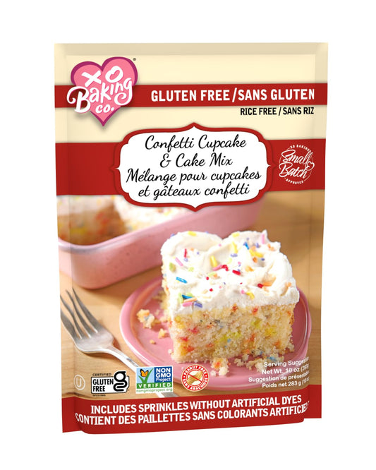 XO Baking Co. Gluten Free Small Batch Confetti Cupcake & Cake Mix - Includes Sprinkles; Non-GMO; Rice Free; Peanut Free; No Preservatives, Artificial Flavors or Colors, 10oz (Pack of 8)