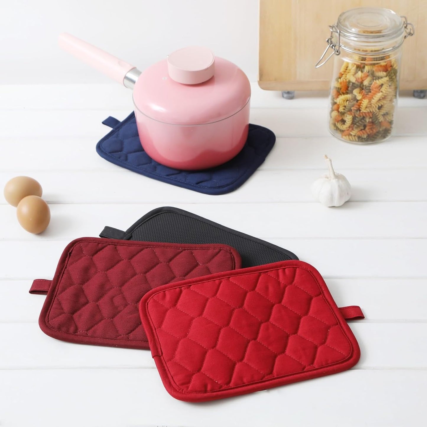 Glynniss Anti-Slip Grip Pot Holders for Kitchen, Cotton Oven Pot Holders Set with Neoprene for Heat Resistant 450F, 7x9 Inches Potholders Machine Washable 2PCS (Blue, 2)