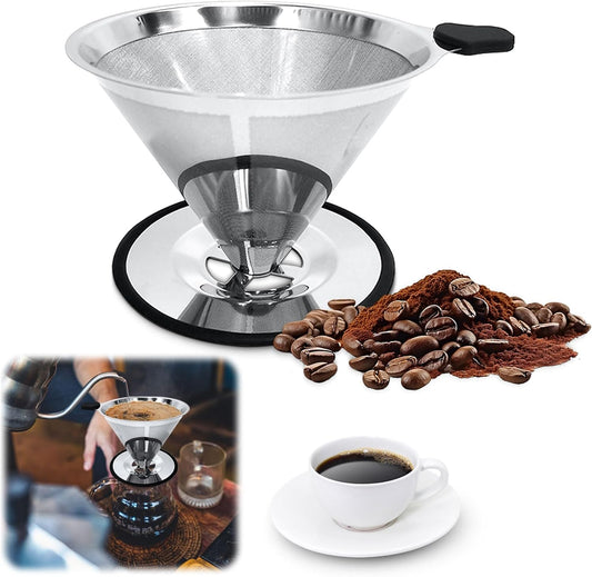Pour Over Coffee Dripper-Stainless Steel Coffee Filter,Reusable Drip Cone Coffee Filter Portable Pour for 1-4 Cup (With Silicone Ring, M)