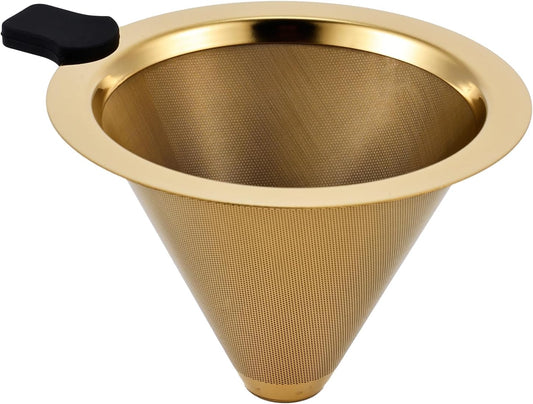 Small Size Pour Over Coffee Filter Dripper, Stainless Steel Metal Cone Drip Coffee Filter, Paperless and Permanently Reusable, Double Mesh Coffee,Tea Filter for 1-2 Cups