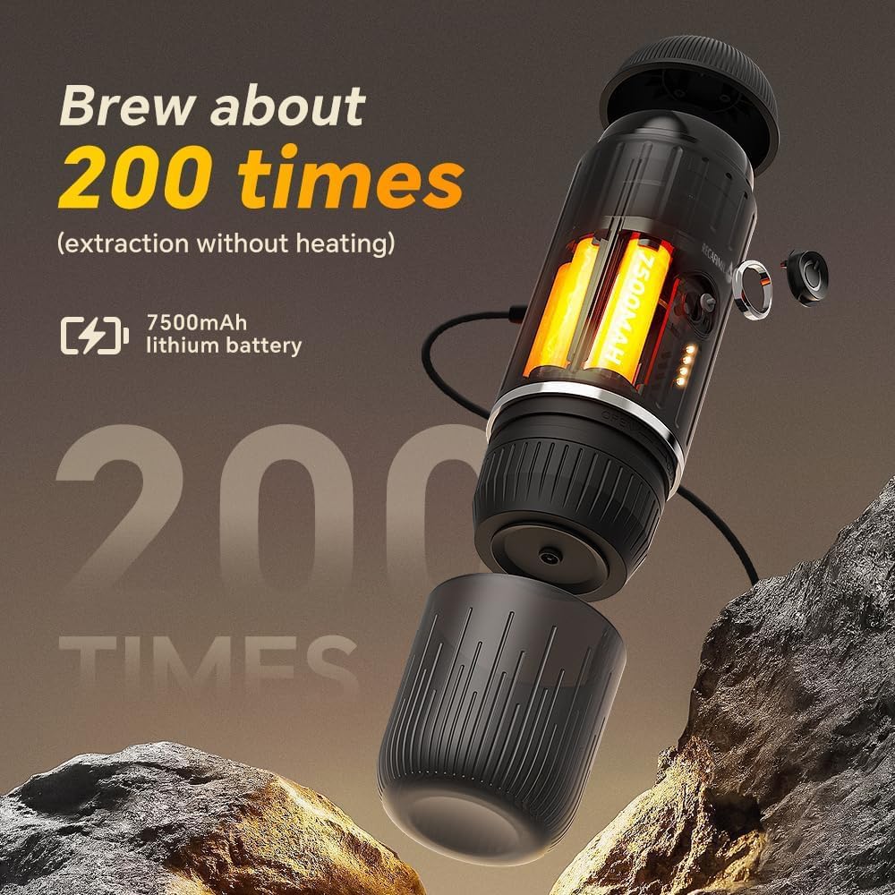 Portable Coffee Maker Travel Espresso Machine 120W Red Color, 19 Bar Pressure 7500mAh Rechargeable Battery Version Portable On the Go for Camping, Driving, Home and Office Travelling