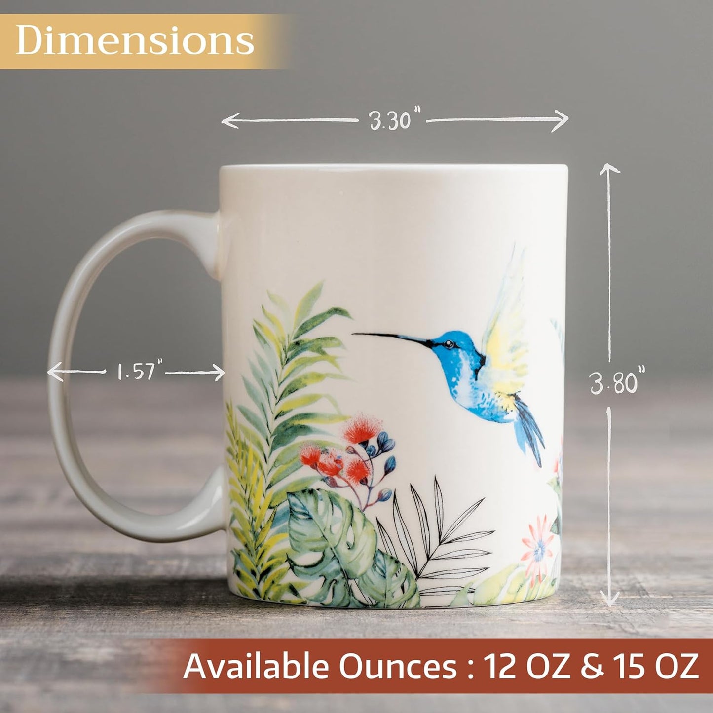 Maison d' Hermine Coffee Mug with Handles Fine Bone China Mugs Pack of Two Tea Cups for Hot Beverages Cappuccino Latte Home Restaurant Office Perfect for Gift (Tropiques, 15 Ounce)