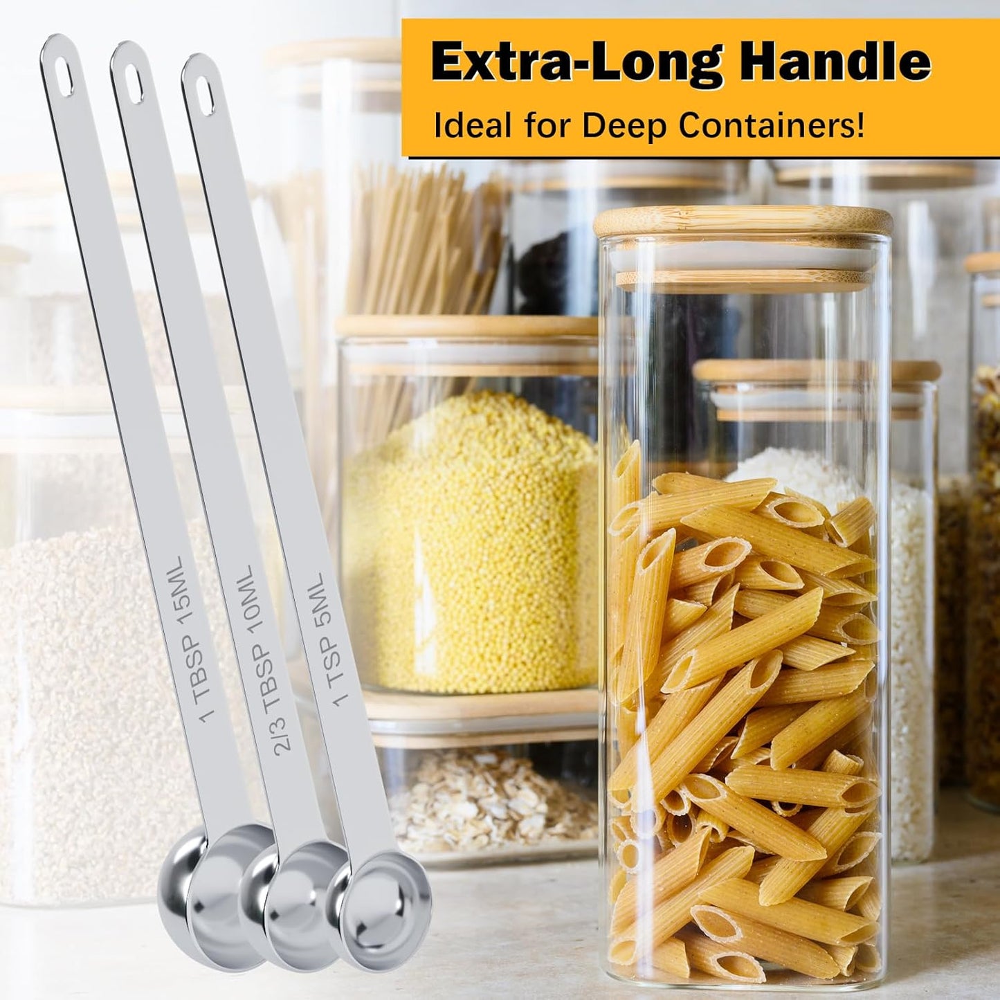 2PCS 1Tbsp(3tsp, 15ml) Extra Long Handle Measuring Spoon, Single Stainless Steel Individual Measure Scoop Only