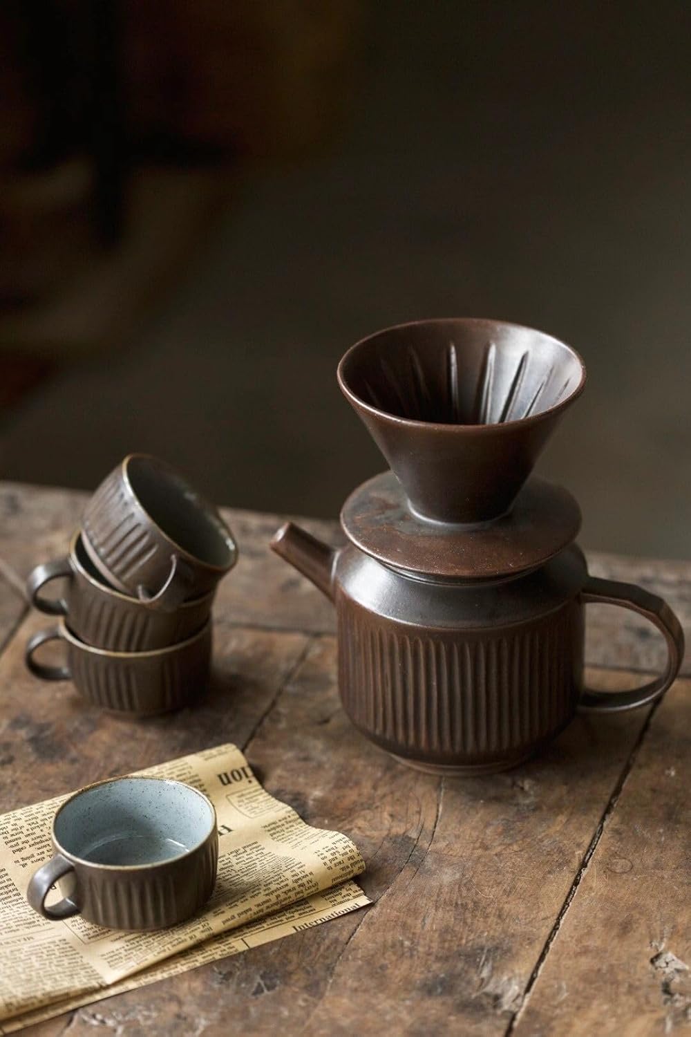 Ceramic Pour Over Coffee Maker, Retro Hand Drip Coffee Dripper, Portable Pourover Cone Filter Coffee Brewer for Camping, Travel, Office, Family, Single Serve, Antique Copper Brown