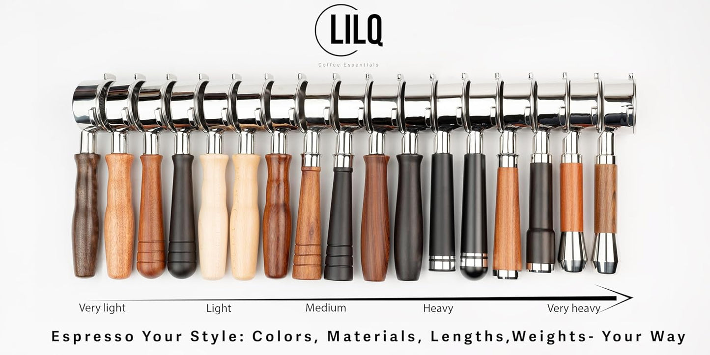 LILQ 58mm Bottomless Naked 2 Ears Portafilter Compatible with E61 Grouphead Machines– Includes 18–20g Basket (WalnutV2Fusion, 58mm For E61)