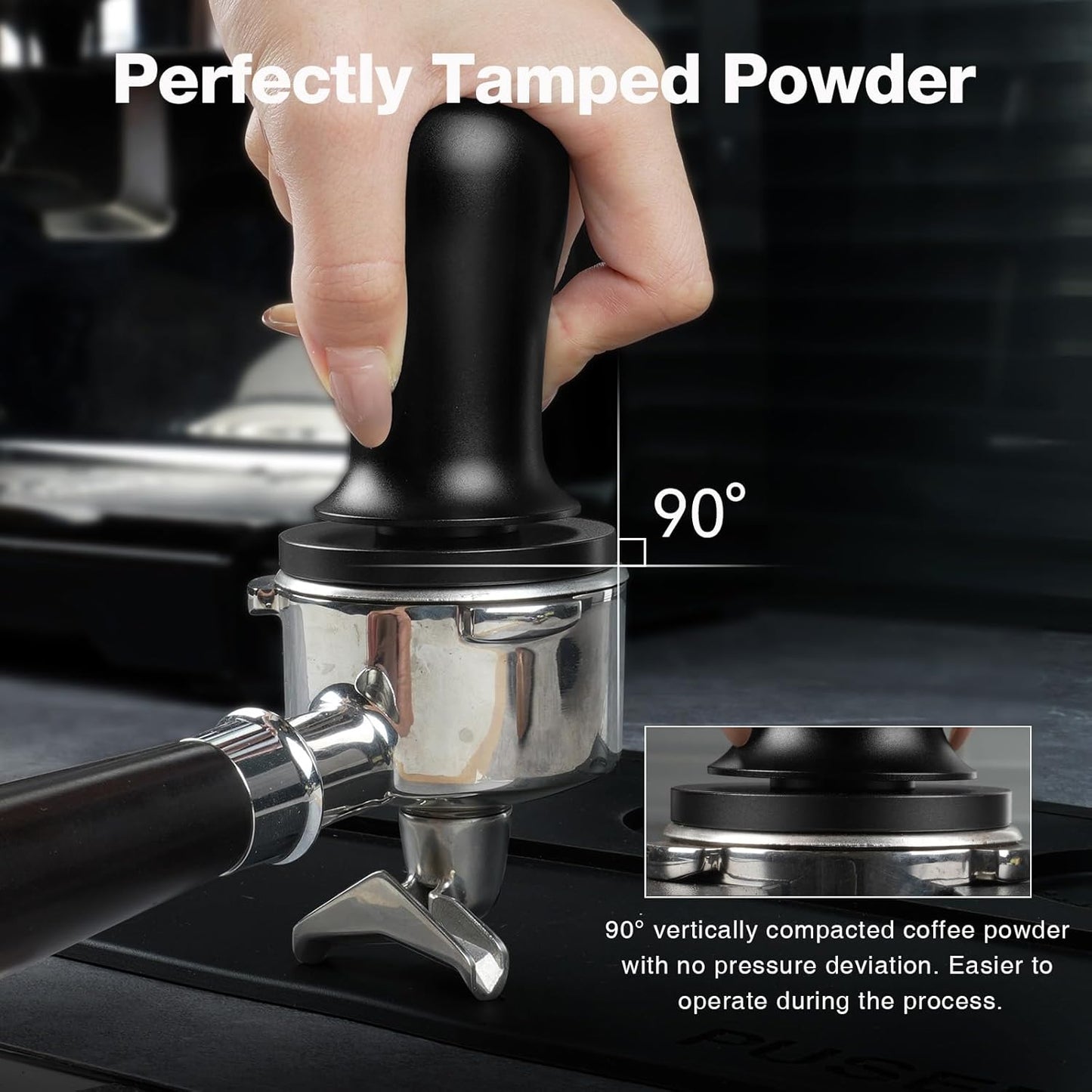 PUSEE 51mm Espresso Coffee Tamper with Double Spring Calibrated, Handle Tamper 30lbs Pressure with Titanium Coating Stainless Steel Ripple for Barista Espresso Machine Accessories 51mm Tamper, Black