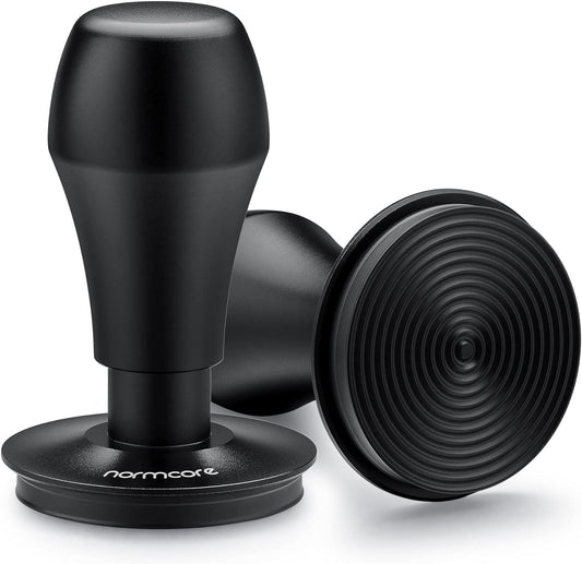 Normcore 58mm Espresso Coffee Tamper V4 - Titanium PVD Coating Ripple Base - Spring Loaded Tamper - 15lb / 25lb / 30lbs Replacement Springs - Anodized Aluminum Handle and Stand