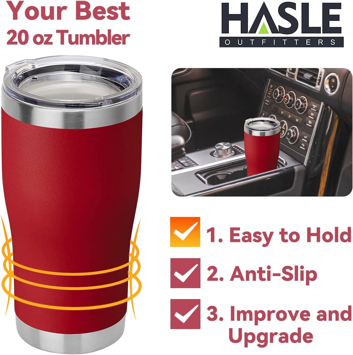 HASLE OUTFITTERS 20 oz Tumbler Bulk, Stainless Steel Tumblers with Lid, Vacuum Insulated Tumbler, Double Wall Powder Coated Cup, coffee mugs, Wine Red, 1 Pack