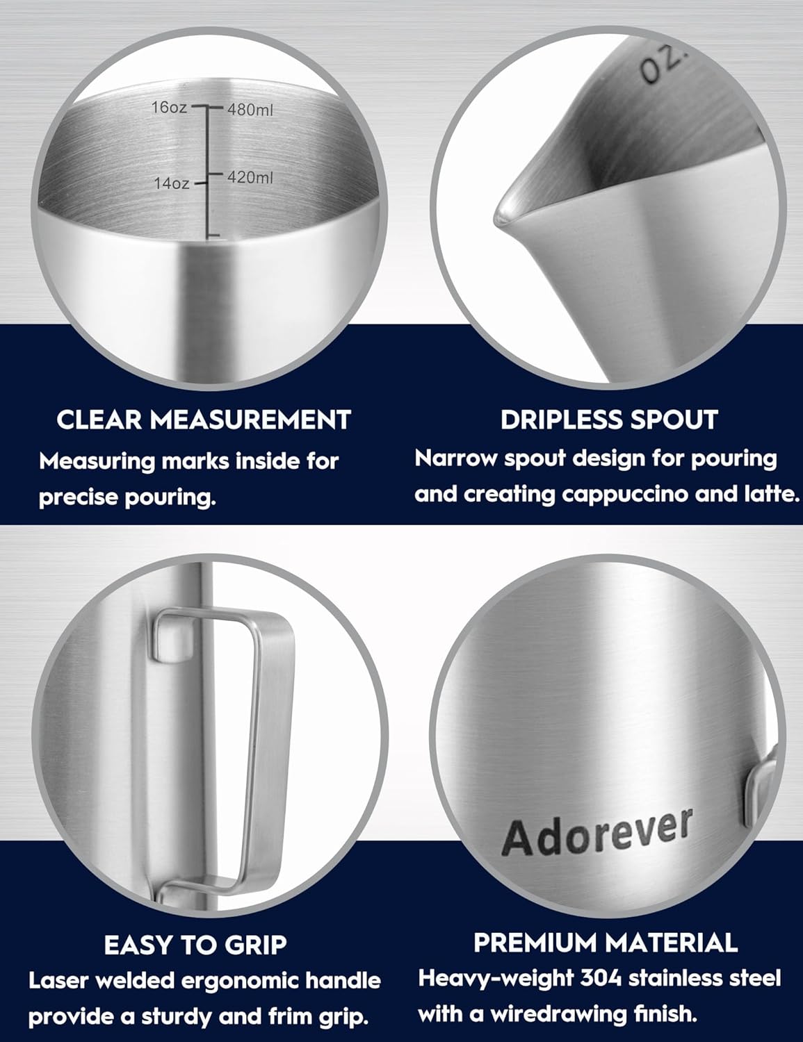 Milk Frothing Pitcher, 16oz Stainless Steel Milk Frother Cup Steaming Pitcher, Cappuccino Espresso Accessories Coffee Bar Barista Tools, Metal Steamer Cup Milk Jug with Latte Art Pen
