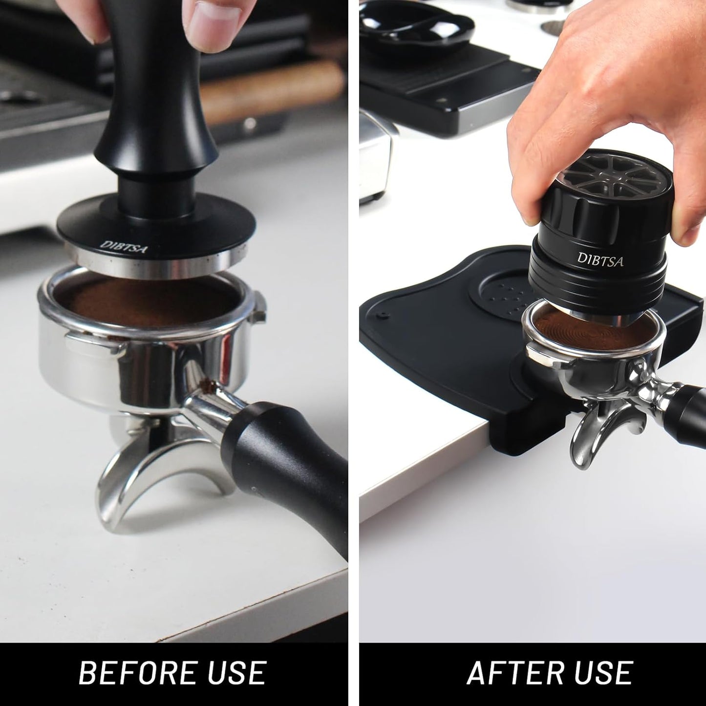 DIBTSA Espresso Tamping Mat, Silicone Coffee Tamper Mat with Corner Edge Tamp Support Station for Countertop, Barista Tools, Espresso Accessories, Medium, Black