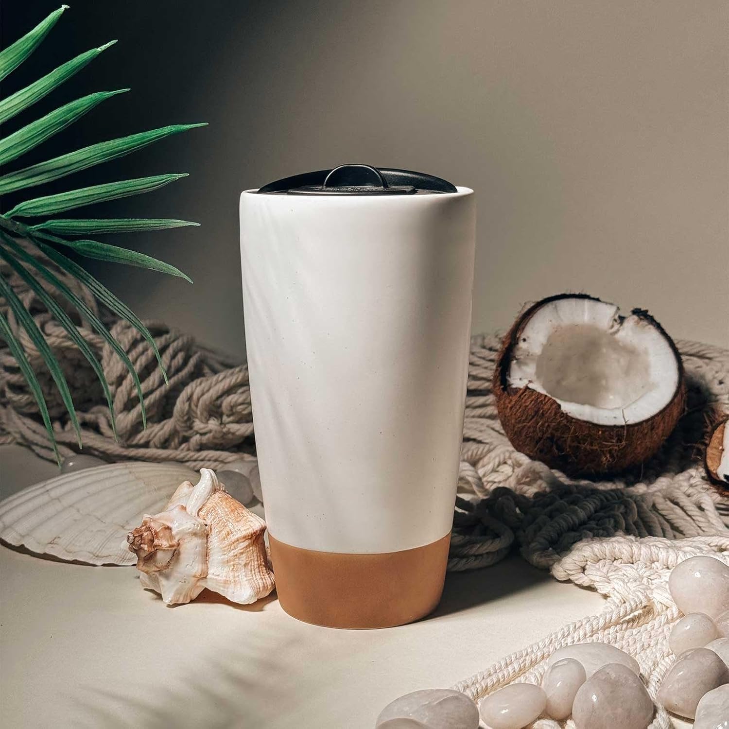 Mora Double Wall Ceramic Coffee Travel Mug with Lid - Thumbnail 3