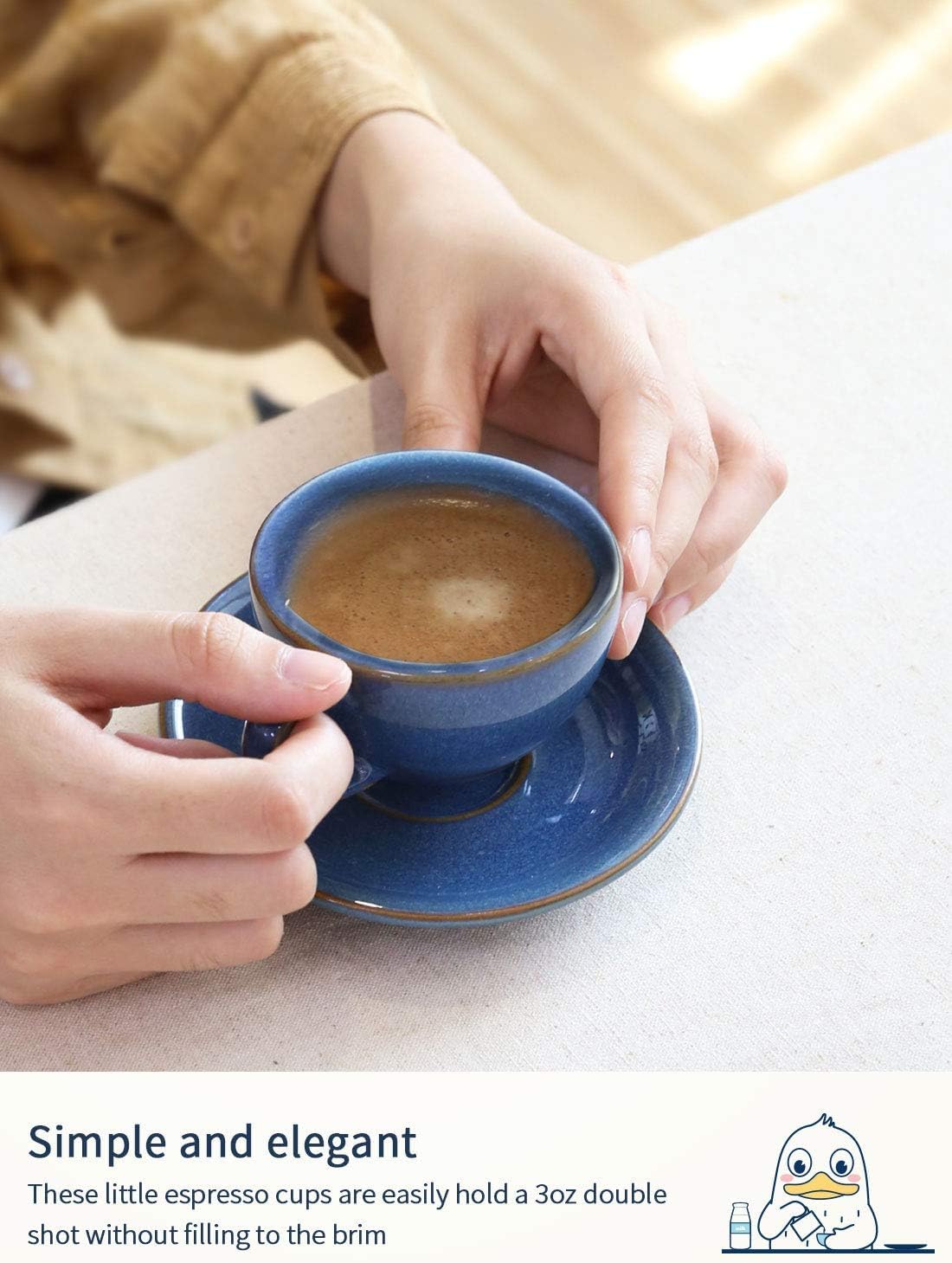 LE TAUCI 6 oz Cappuccino Cups with Saucers, Ceramic Coffee Cup for Au Lait, Double shot, Latte, Cafe Mocha, Tea - Set of 4, Ceylon Blue