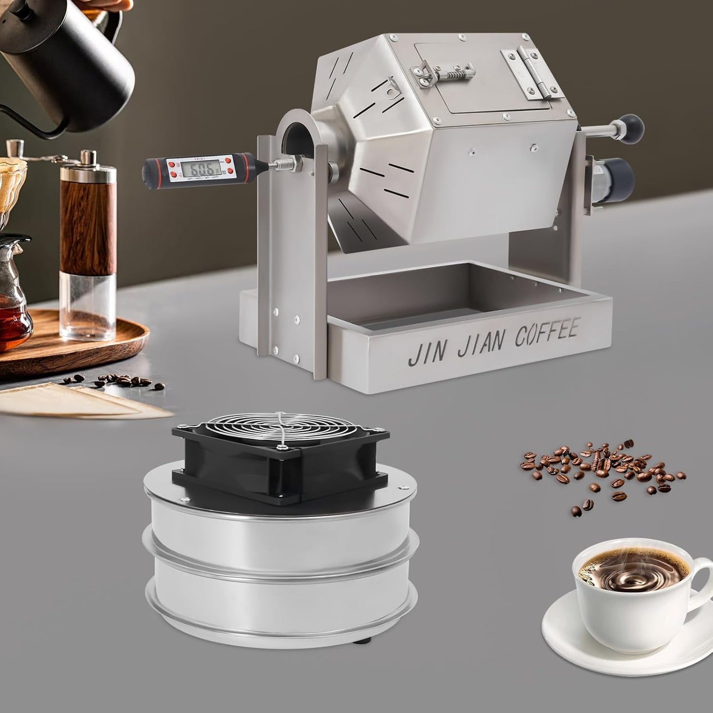 Coffee Bean Roaster with Coffee Bean Cooler, Gas 500g Coffee Bean Baker Drum Type Automatic Coffee Bean Roasting Machine for Home and Commercial Use