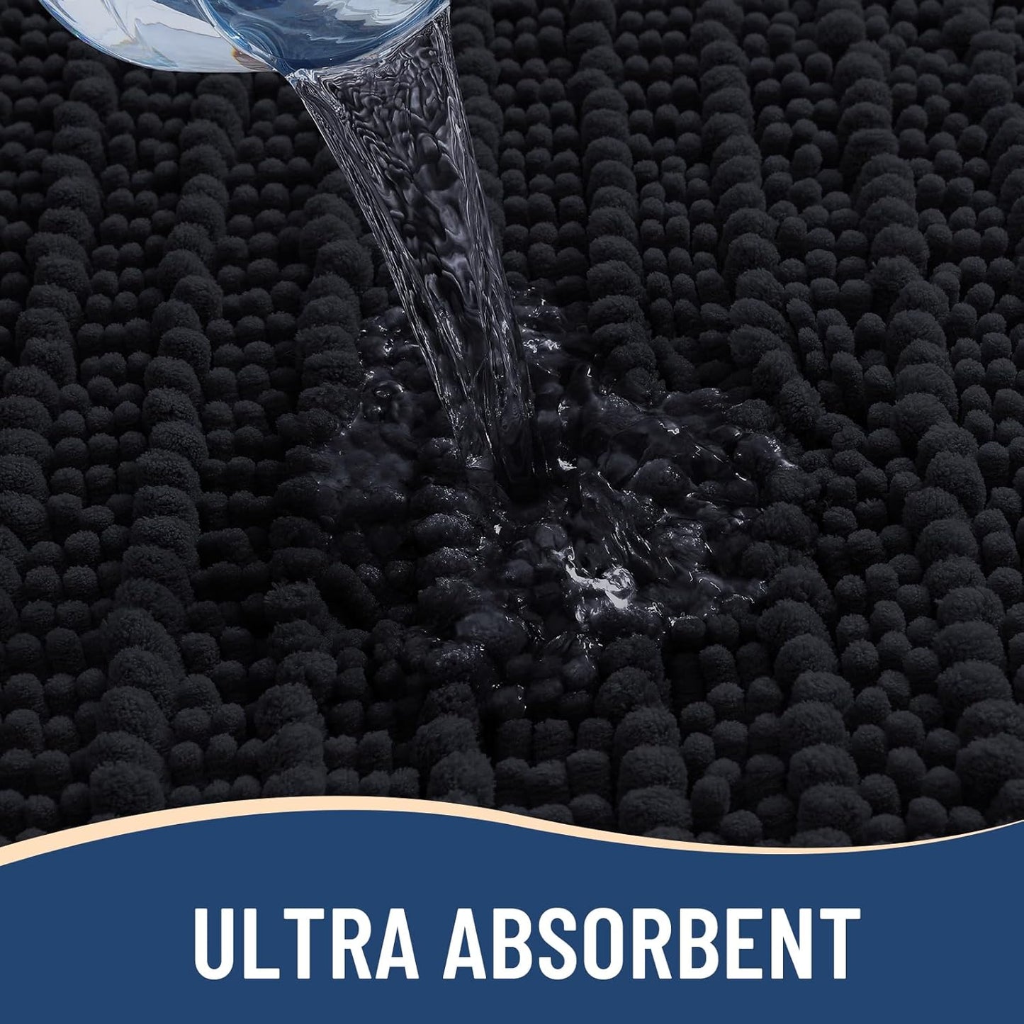 Arotive Luxury Chenille Bathroom Rug Mat, Extra Soft Thick Absorbent Shaggy Bath Rugs, Non-Slip Machine Wash Dry, Plush Bath Mats for Bathroom, Shower and Tub, 60x20, Black