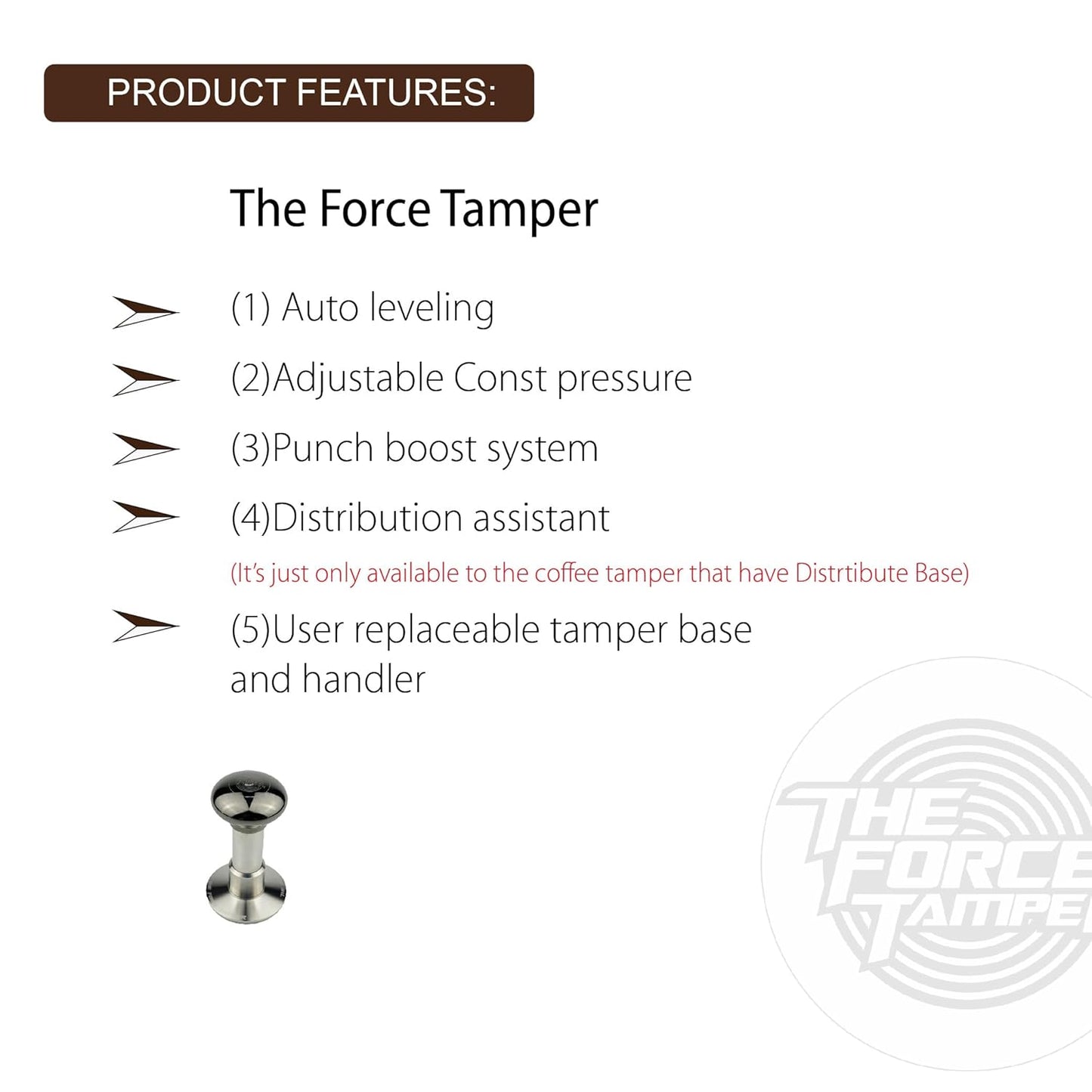 The Force Tamper Automatic Impact Adjustable Constant Pressure and Autoleveling Coffee Tamper Black Mirror Jellyfish AL Handle Set Pro (Ripple-Distribute, 53.00mm)