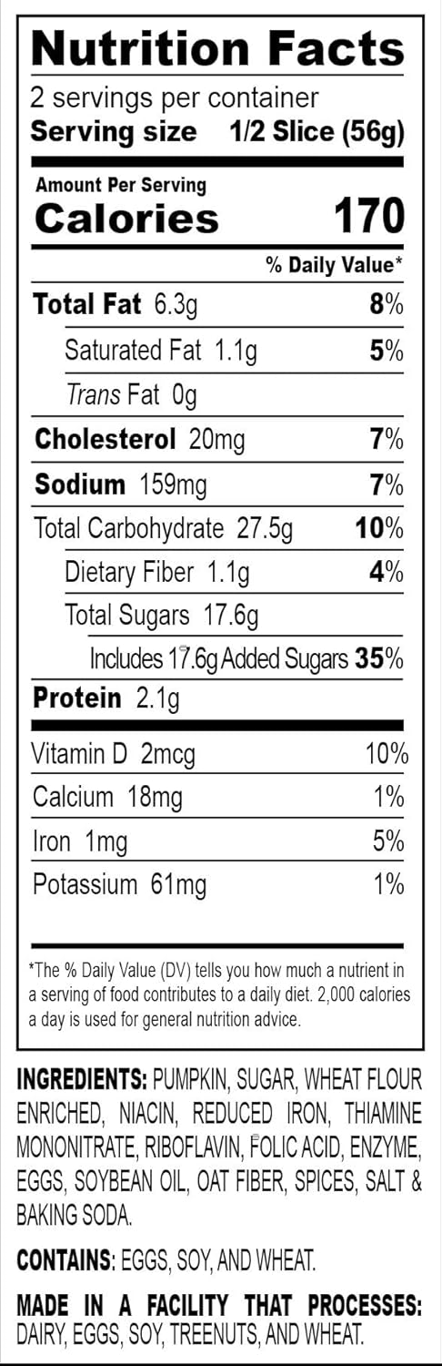 Nadel - NATURALLY DELICIOUS Pumpkin Spice Bread Slices, 4 Pack, Sweet Breads & Cakes Back to School lunch snack, breakfast bar.