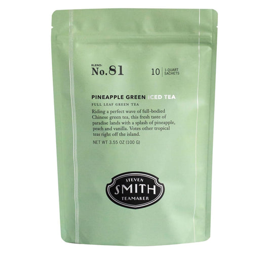 Steven Smith Teamaker Pineapple Green Iced Tea No. 81, Refreshing, Caffeinated, Sustainably Grown, Full Leaf Green Iced Tea, 10 Count, 1 Quart Sachets