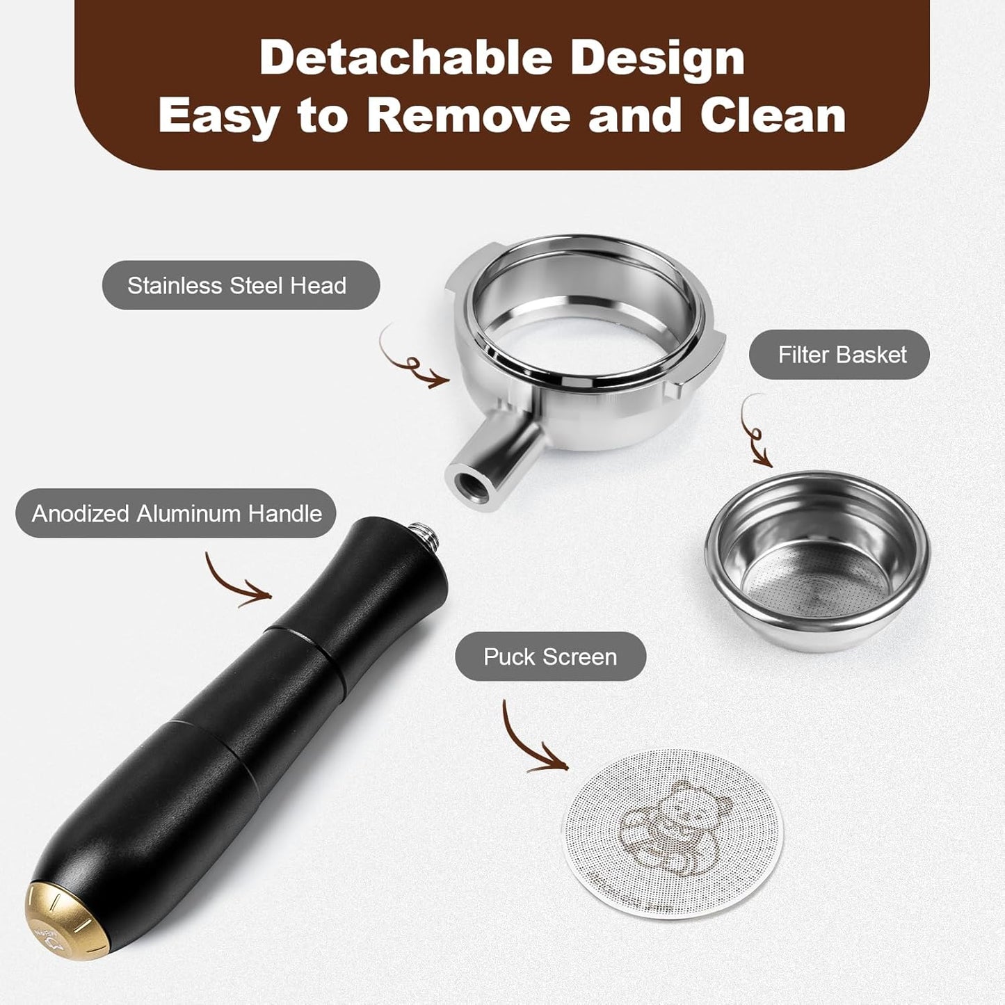 MEION 58mm Bottomless Portafilter for Gaggia 58mm, Gaggia Carezza, Gaggia Cubika Plus, Gran Gaggia Deluxe, Espresso Portafilter with Stainless Steel 18g Filter Basket and Puck Screen