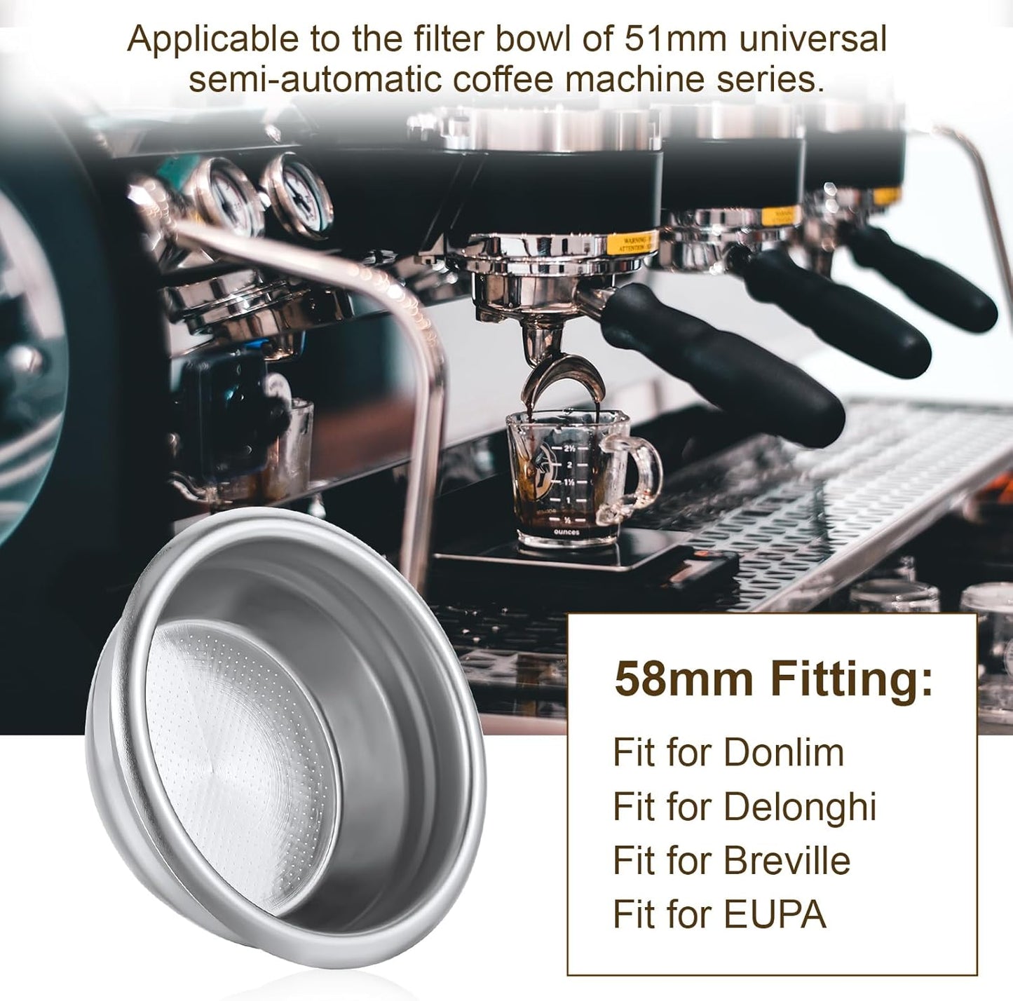 58mm Portafilter Basket,Metal Coffee Filter, Stainless Steel 58mm Basket Porous Double Cup Coffee Filter for Portafilter Coffees Machine,Paperless and Permanently Reusable
