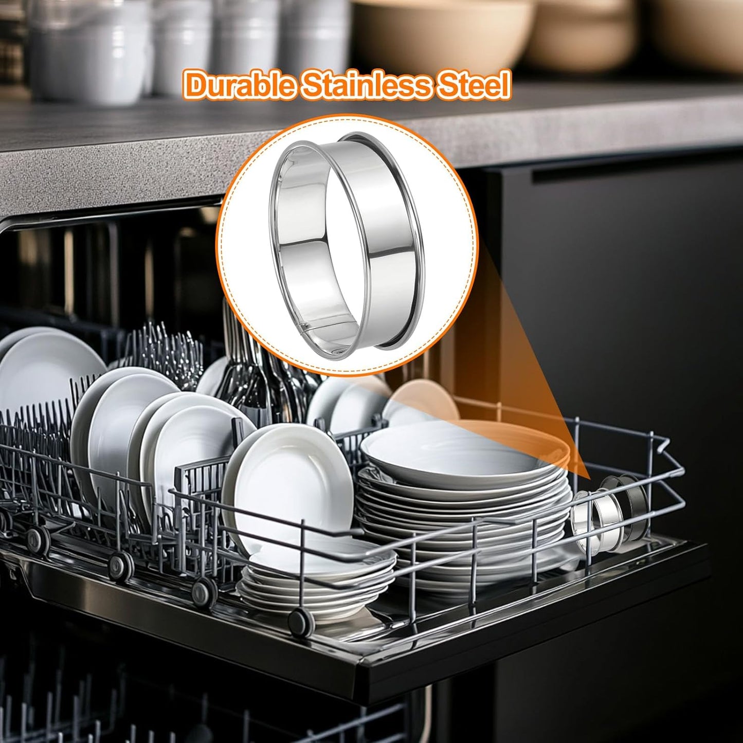 HARFINGTON 4pcs Crumpet Rings 3.15" Nonstick Round Cake Ring Stainless Steel Double Rolled English Pastry Rings for Kitchen Baking Crumpet Dessert, Silver