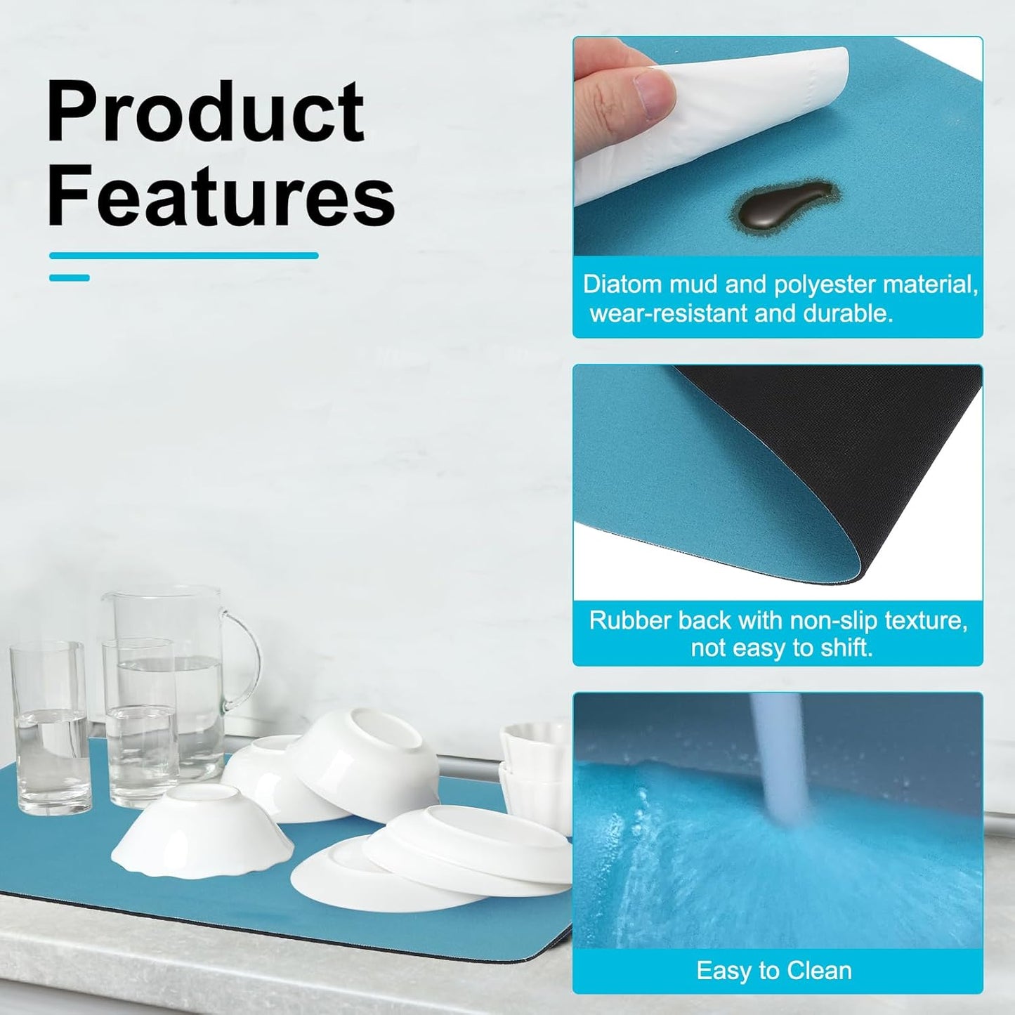 uxcell Silicone Mats for Kitchen Counter, 15.7" x 11.8" Non-Slip Countertop Protector Mat Heat Resistant Coffee Mat Waterproof Table Placemat, Navy Blue