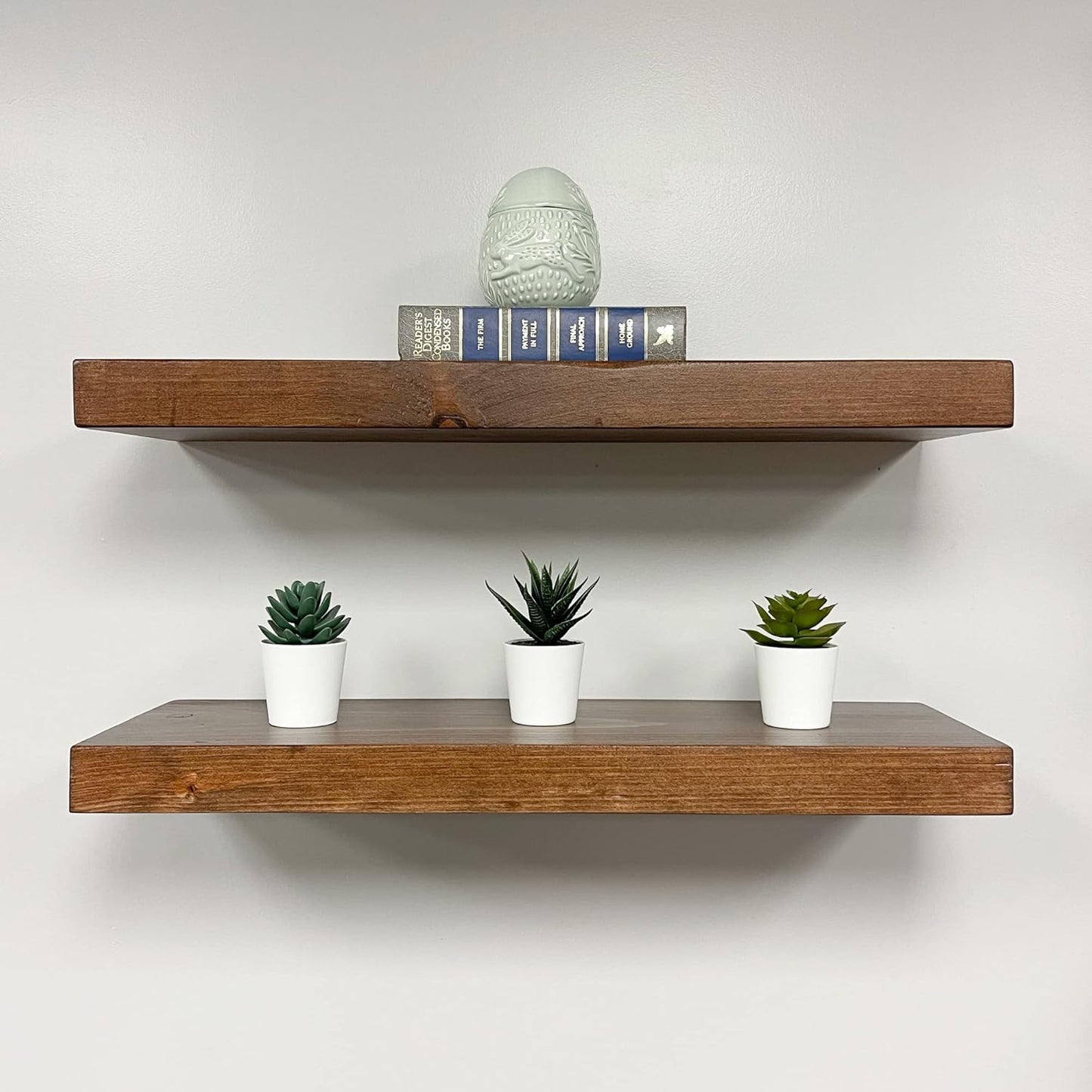 URBANDI, Rustic Floating Shelves, Set of 2, Hidden Bracket, Solid Wood, Heavy Duty, Wall Mounted Shelves, (Provincial, 60Wx8D)