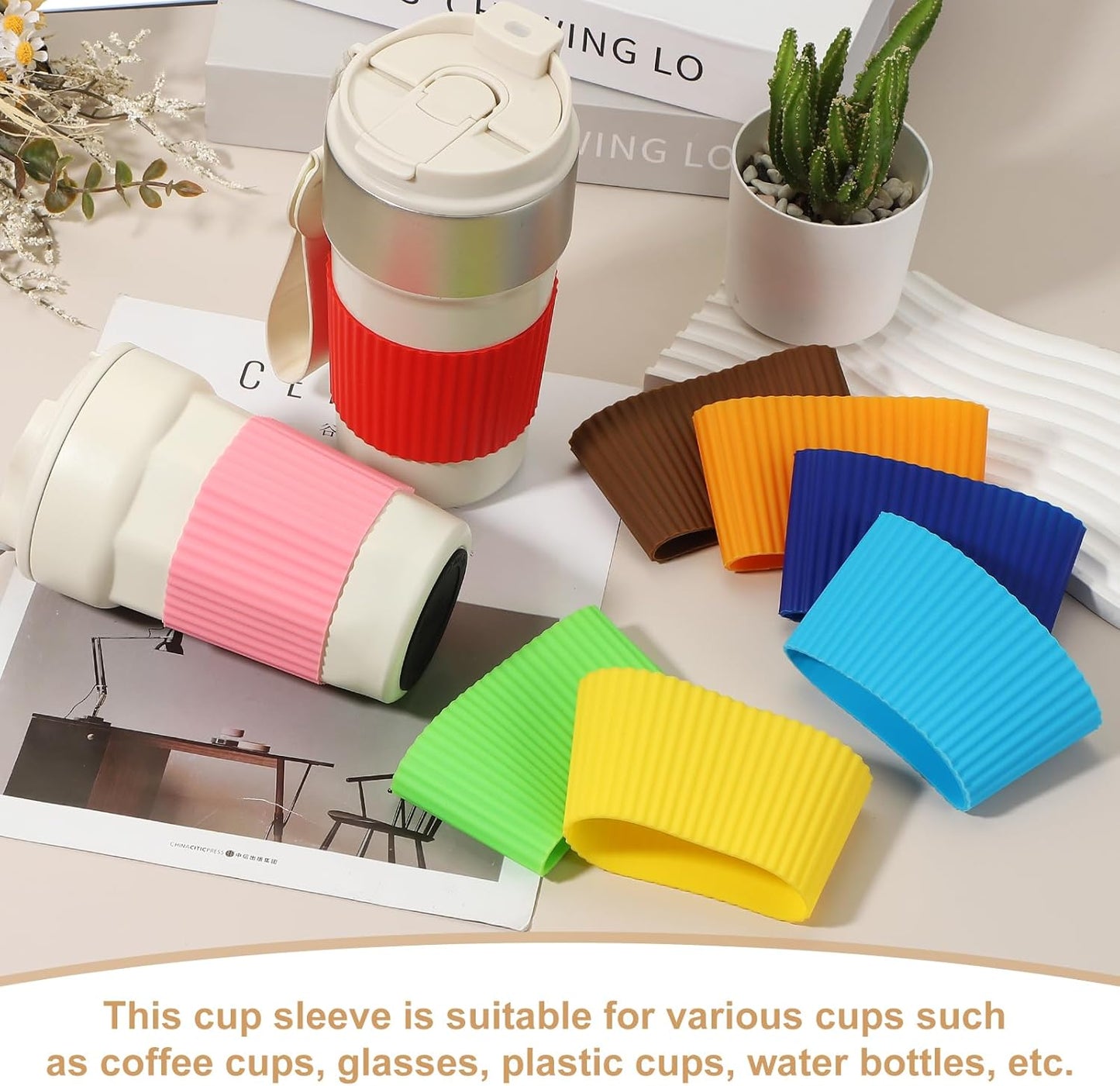 uxcell 6Pack Coffee Cup Sleeves, Reusable Silicone Heat Resistant Cup Protective Sleeve Nonslip Mug Protector Cover for Home Travel Coffee Mug Glasses Water Bottle Boots, Purple