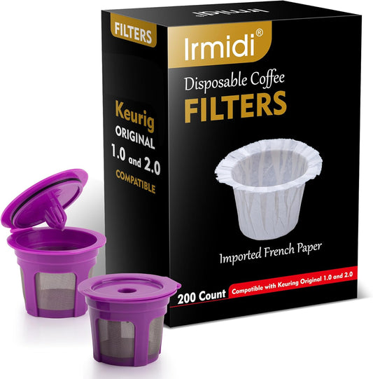 200 Count Disposable Coffee Paper Filters with 2 Pack Reusable K Cups Filters,Compatible with Keurig Brewers Single Serve 1.0 and 2.0