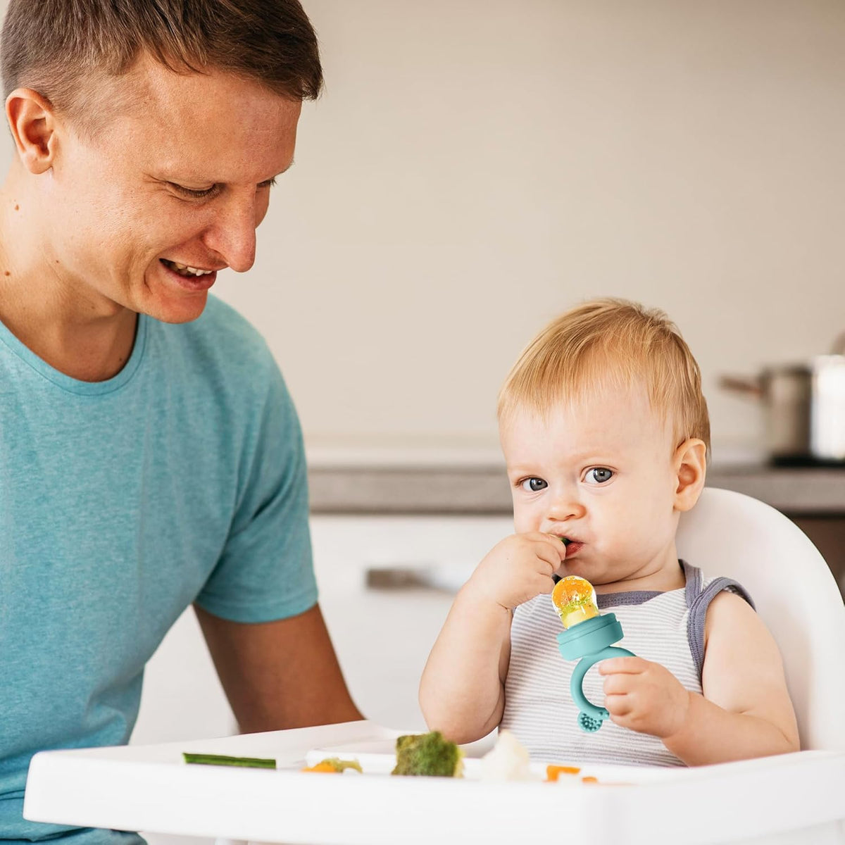Silicone Baby Food Freezer Tray with Teething Popsicle Molds - Baby Fruit Feeder and Breastmilk Teether Combo