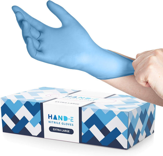 Hand-E Touch Blue Nitrile Disposable Gloves - Latex Free Medical Exam Gloves, Powder Free, Food Safe, Cooking