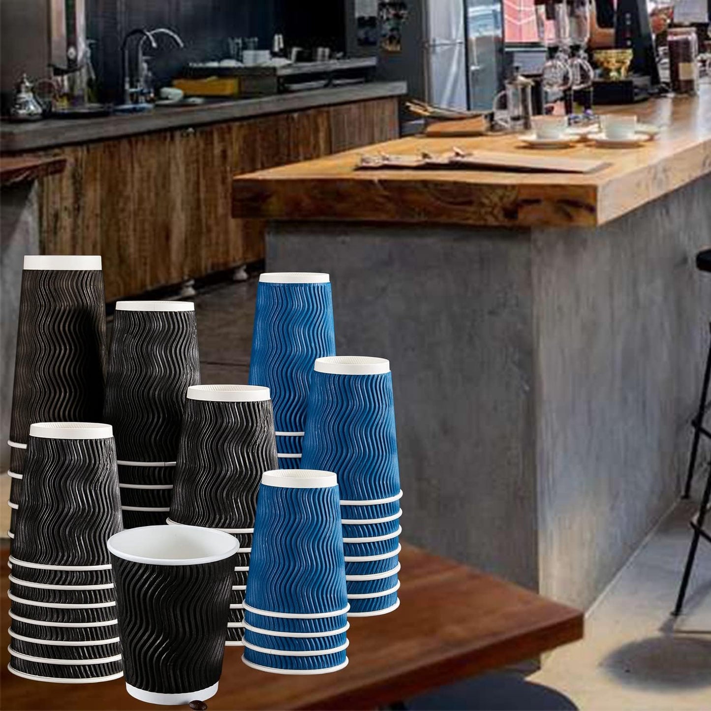 Lamosi 8 oz Disposable Coffee Cups - 120 Pack, Insulated Corrugated Paper Cups, Kraft Ripple Wall Cups for Hot Beverage or Cold Drinks (Black)