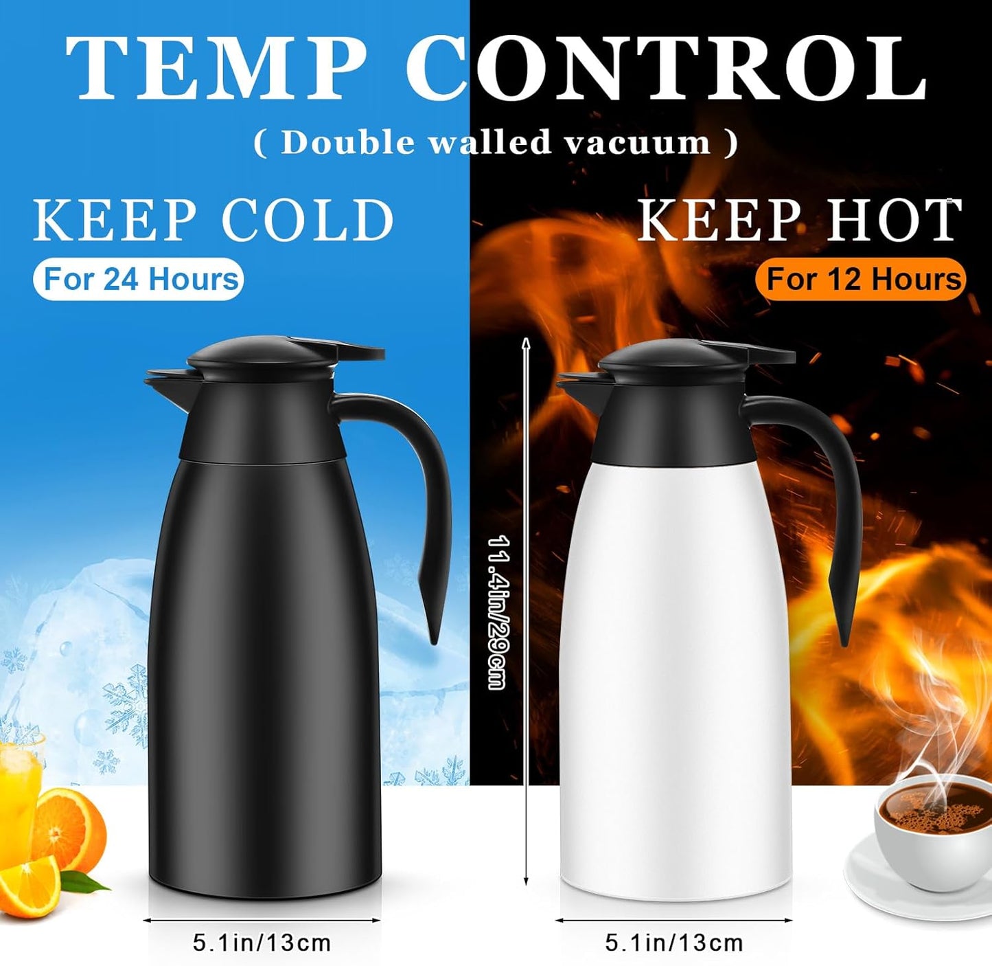 Norme 2 Pcs Thermal Coffee Carafe Insulated Stainless Steel Coffee Carafe for Hot Liquid Vacuum Thermal Pot Creamer Pitcher Dispenser with Brushes Keeping Hot Water Milk(Black, White)